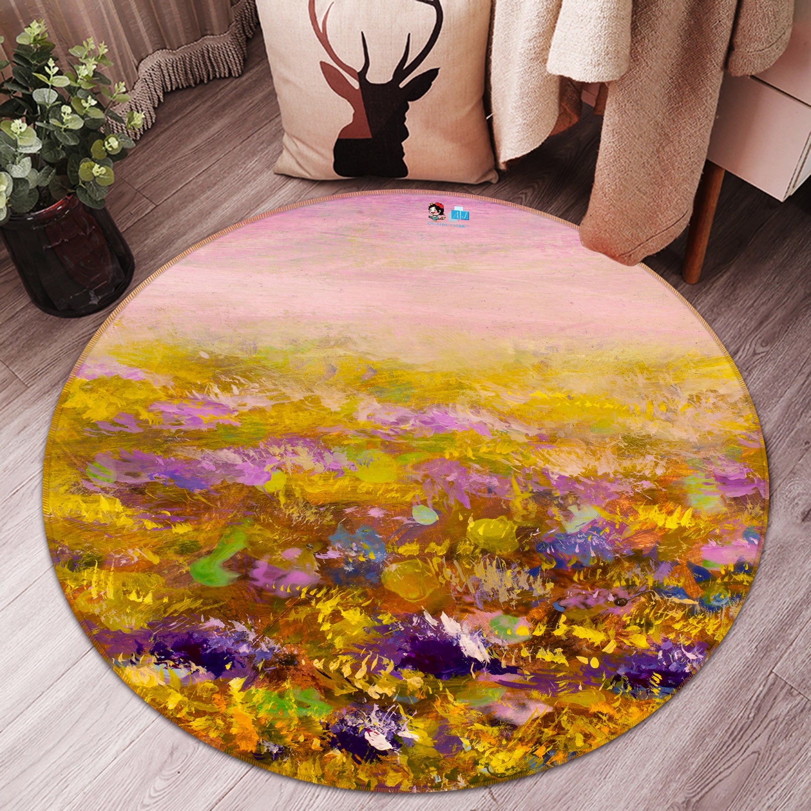 3D Meadow Flowers 71146 Round Non Slip Rug Mat