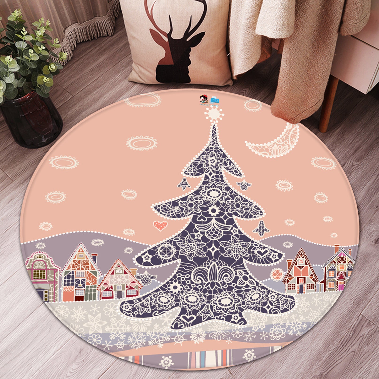 3D Snowfield Tree 66022 Christmas Round Non Slip Rug Mat Xmas