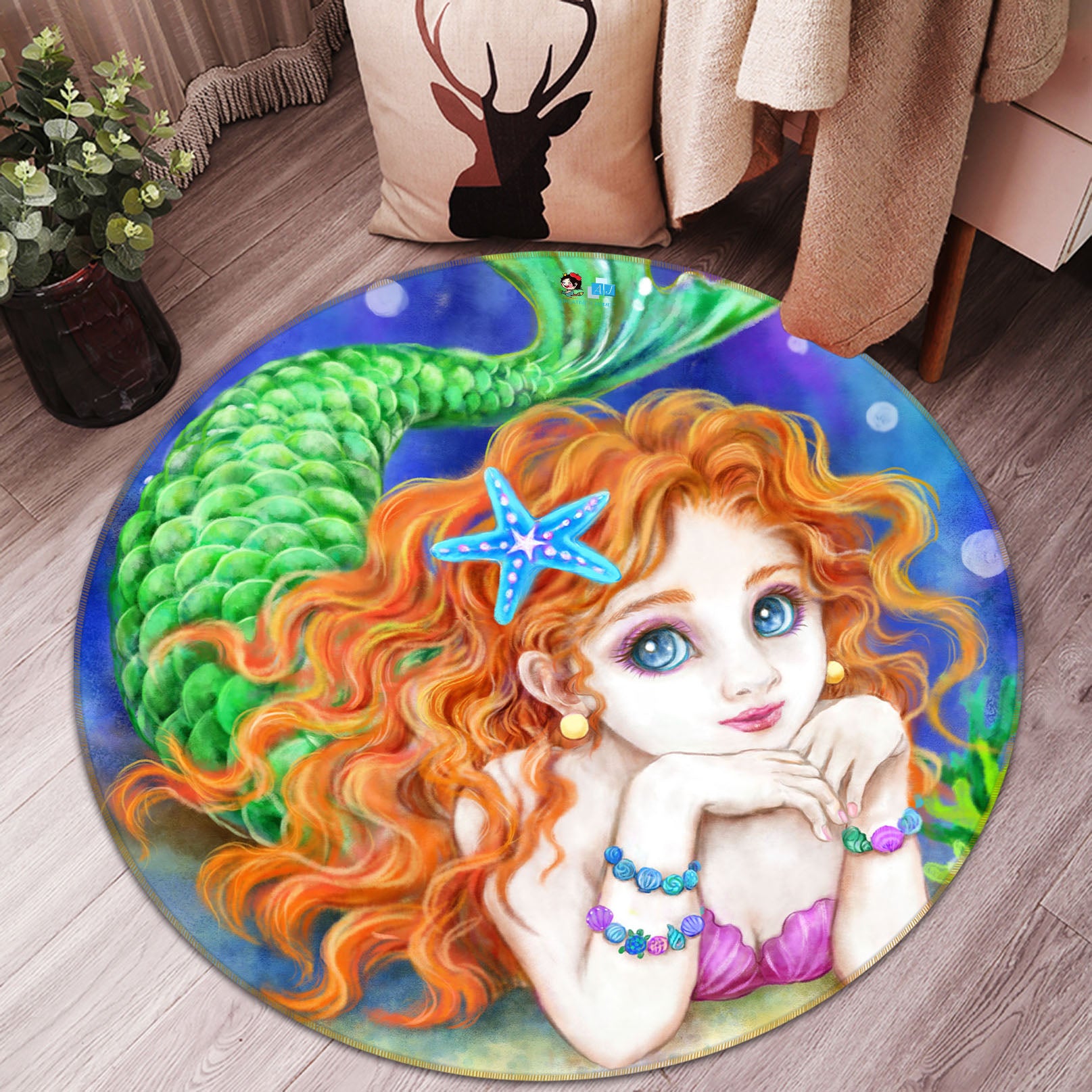 3D Mermaid Girl 6036 Kayomi Harai Rug Round Non Slip Rug Mat