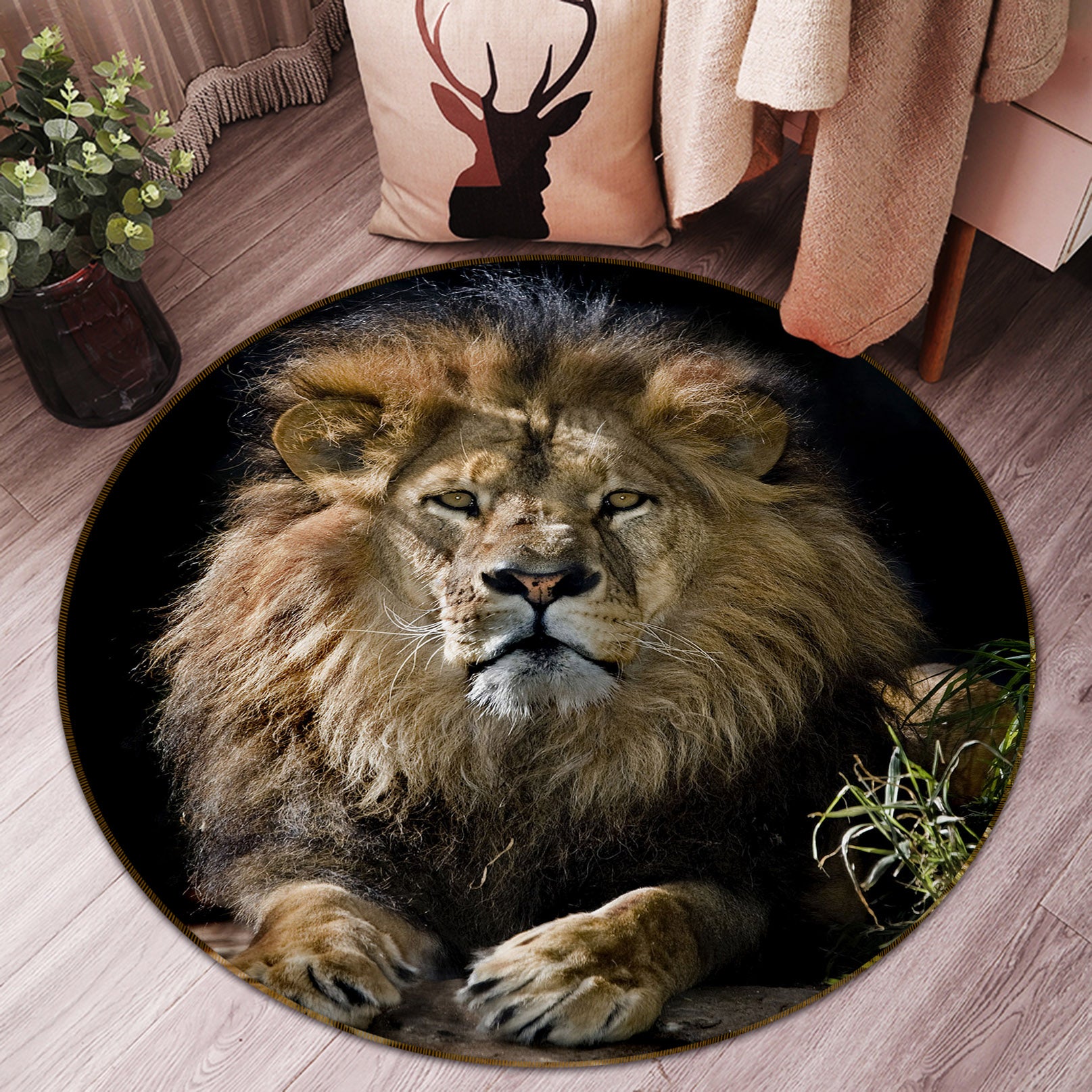 3D Lion King 37240 Animal Round Non Slip Rug Mat