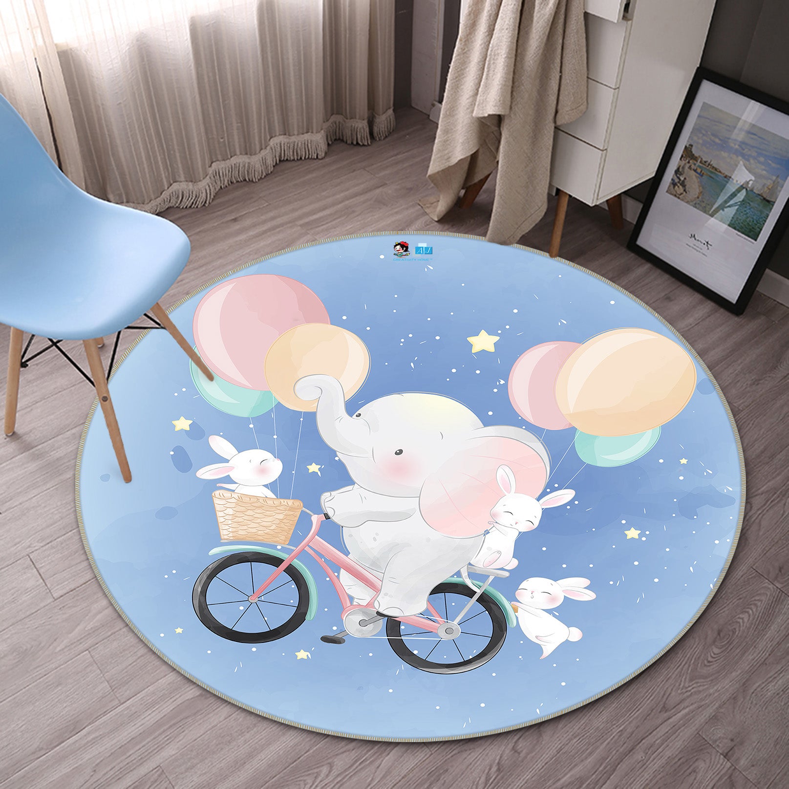 3D Bicycle Balloon Elephant 75023 Round Non Slip Rug Mat