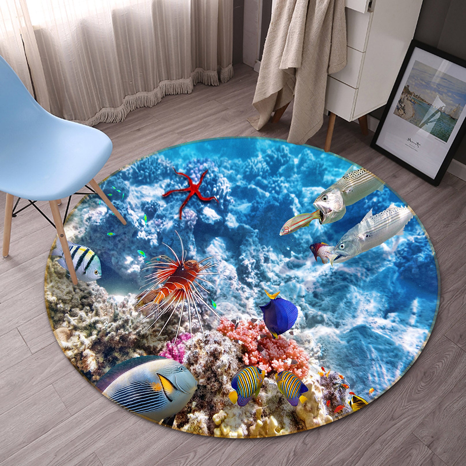 3D Coral Fish 38092 Animal Round Non Slip Rug Mat
