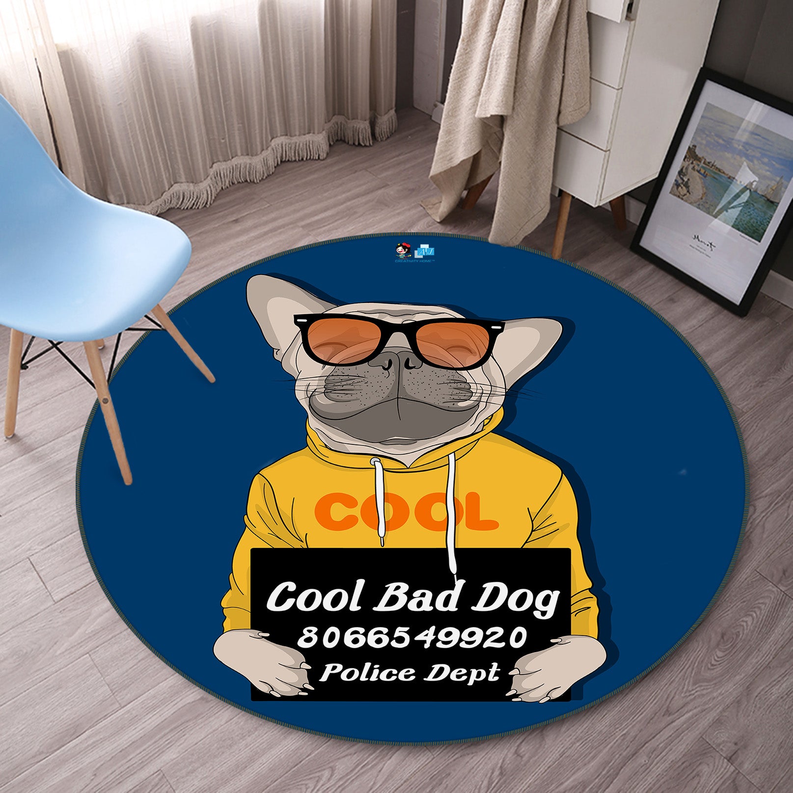 3D Sunglasses Dog 75033 Round Non Slip Rug Mat