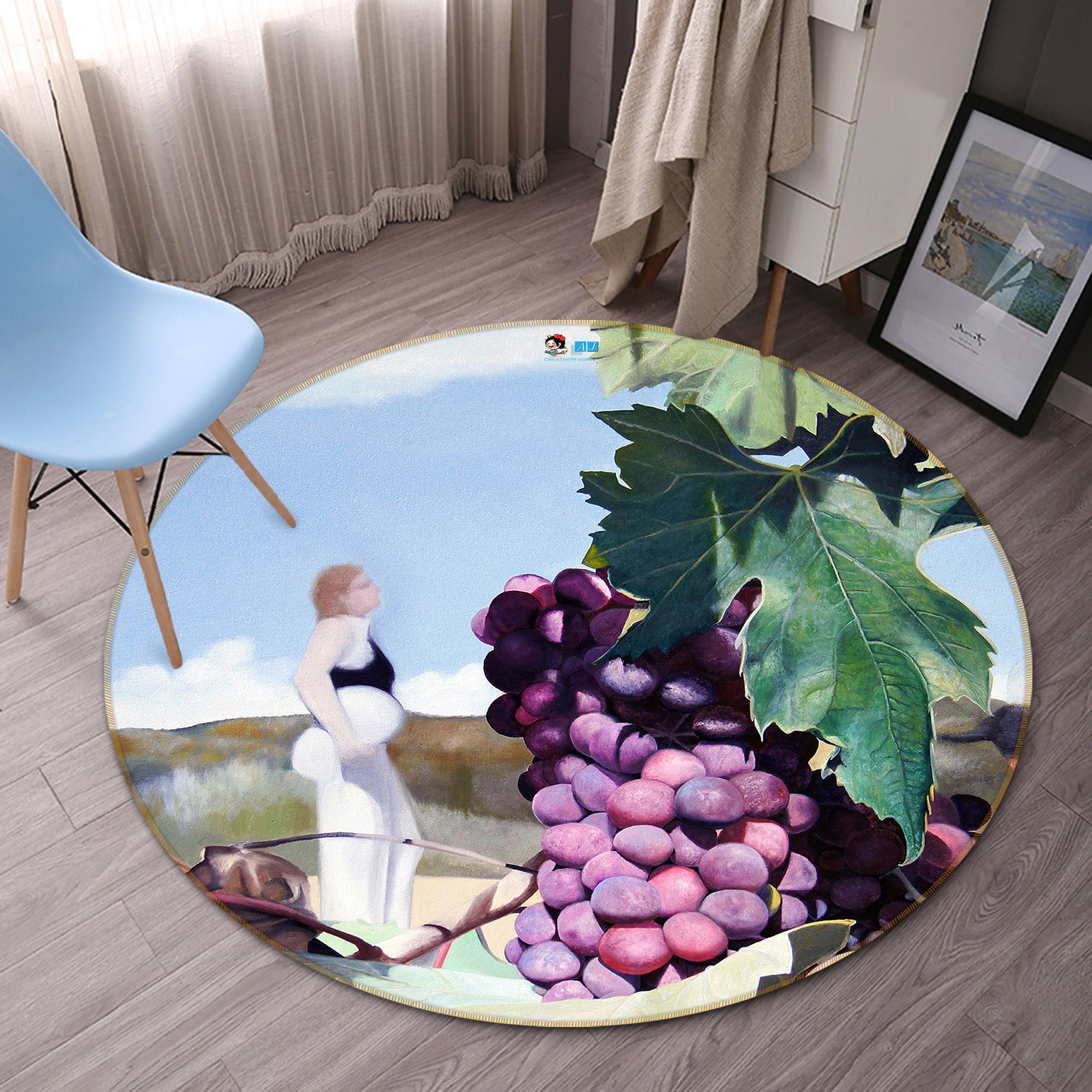 3D Purple Grapes 110104 Matthew Holden Bates Rug Round Non Slip Rug Mat