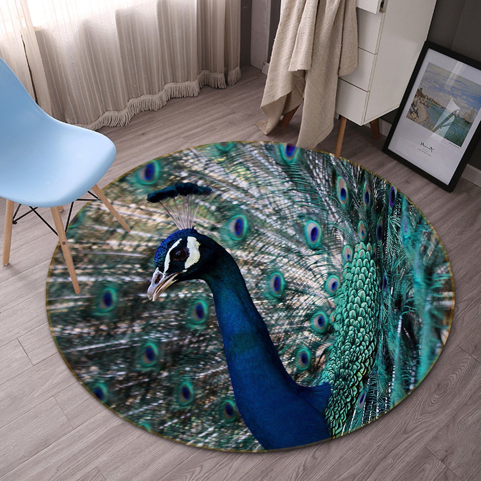 3D Peacock Opening 083 Animal Round Non Slip Rug Mat Mat AJ Creativity Home