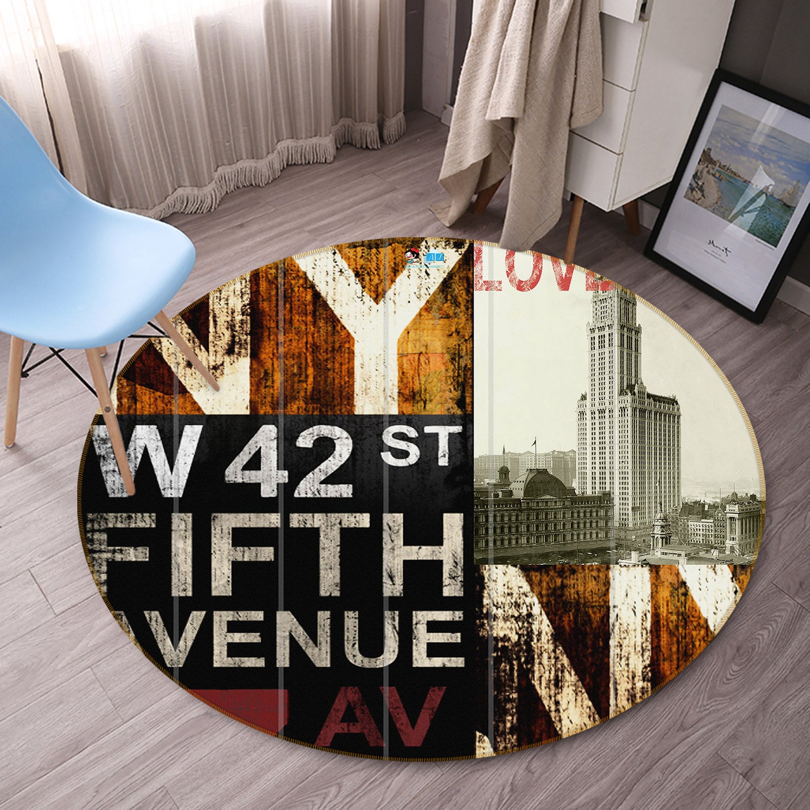 3D Vintage Wooden Board Letters 74024 Round Non Slip Rug Mat