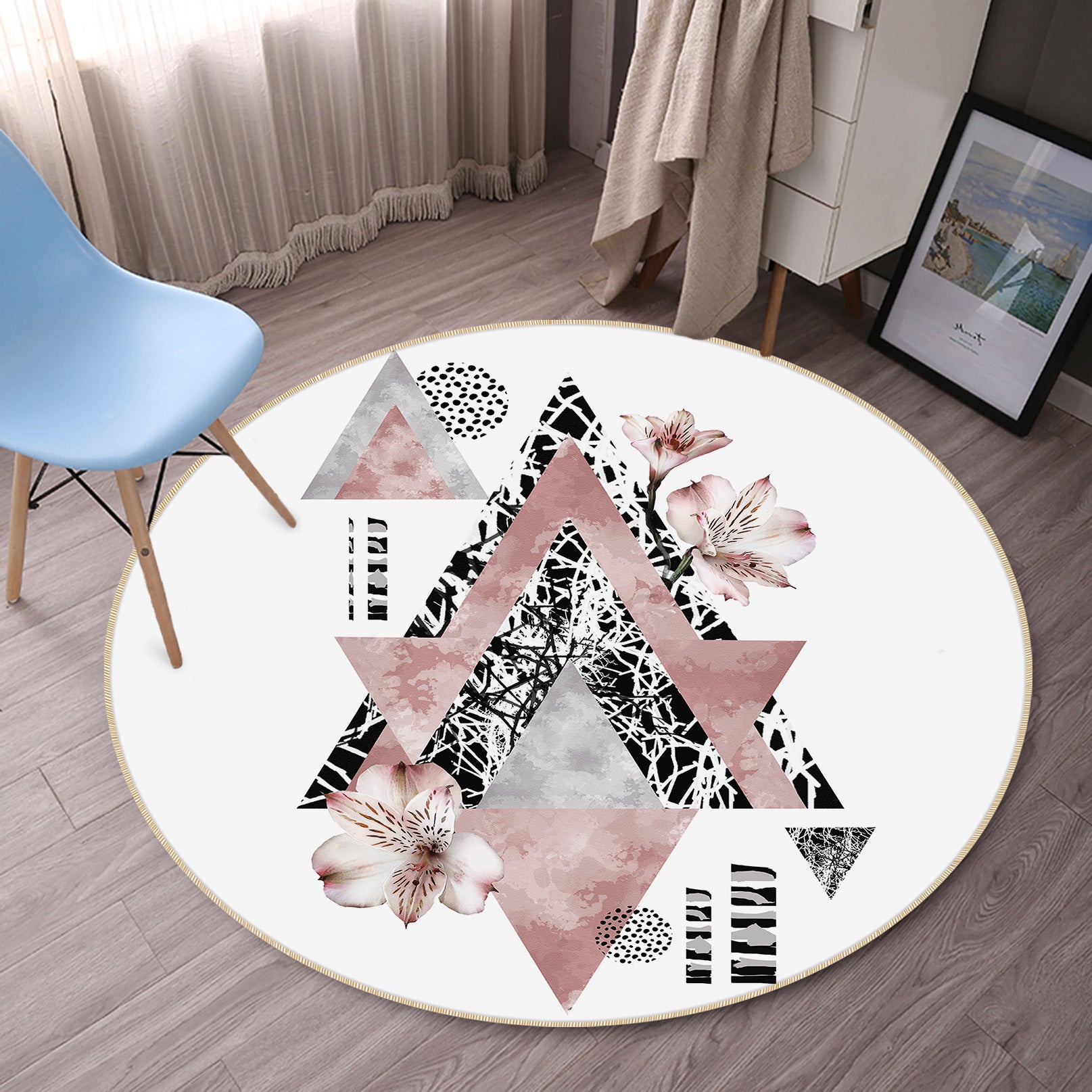 3D Triangle Pattern 29059 Round Non Slip Rug Mat