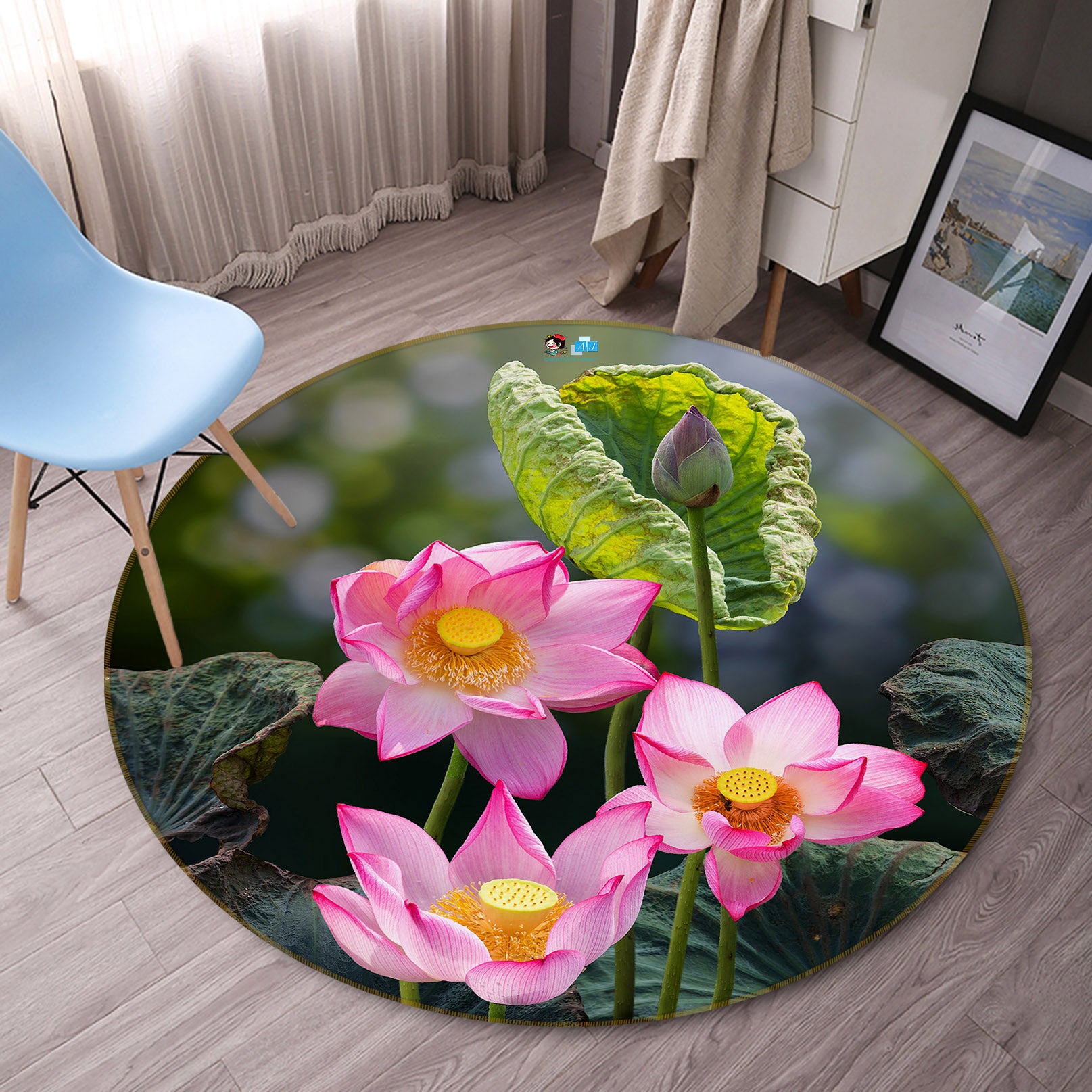 3D Lotus 71167 Round Non Slip Rug Mat