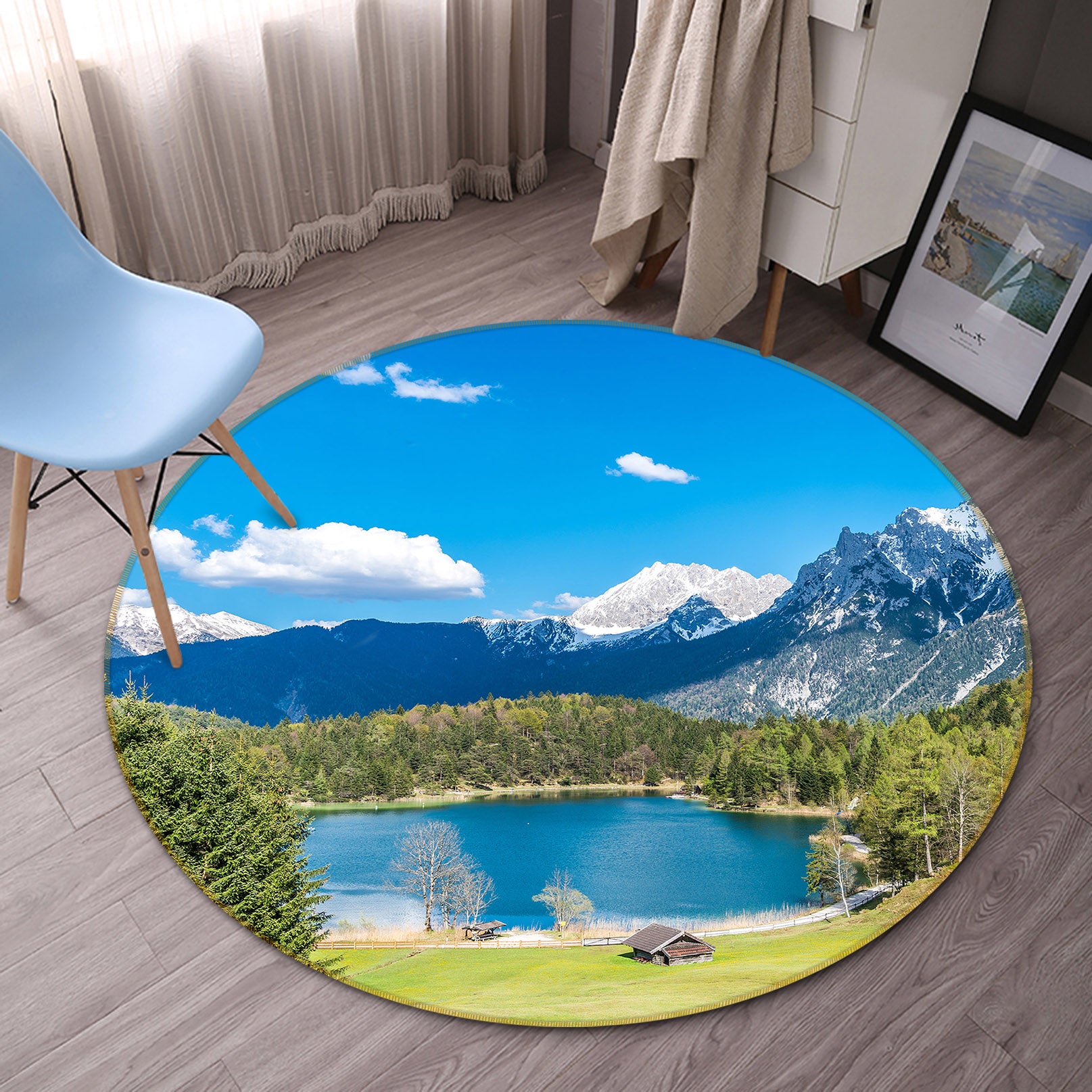 3D Snow Mountain Lake Sky 71192 Round Non Slip Rug Mat