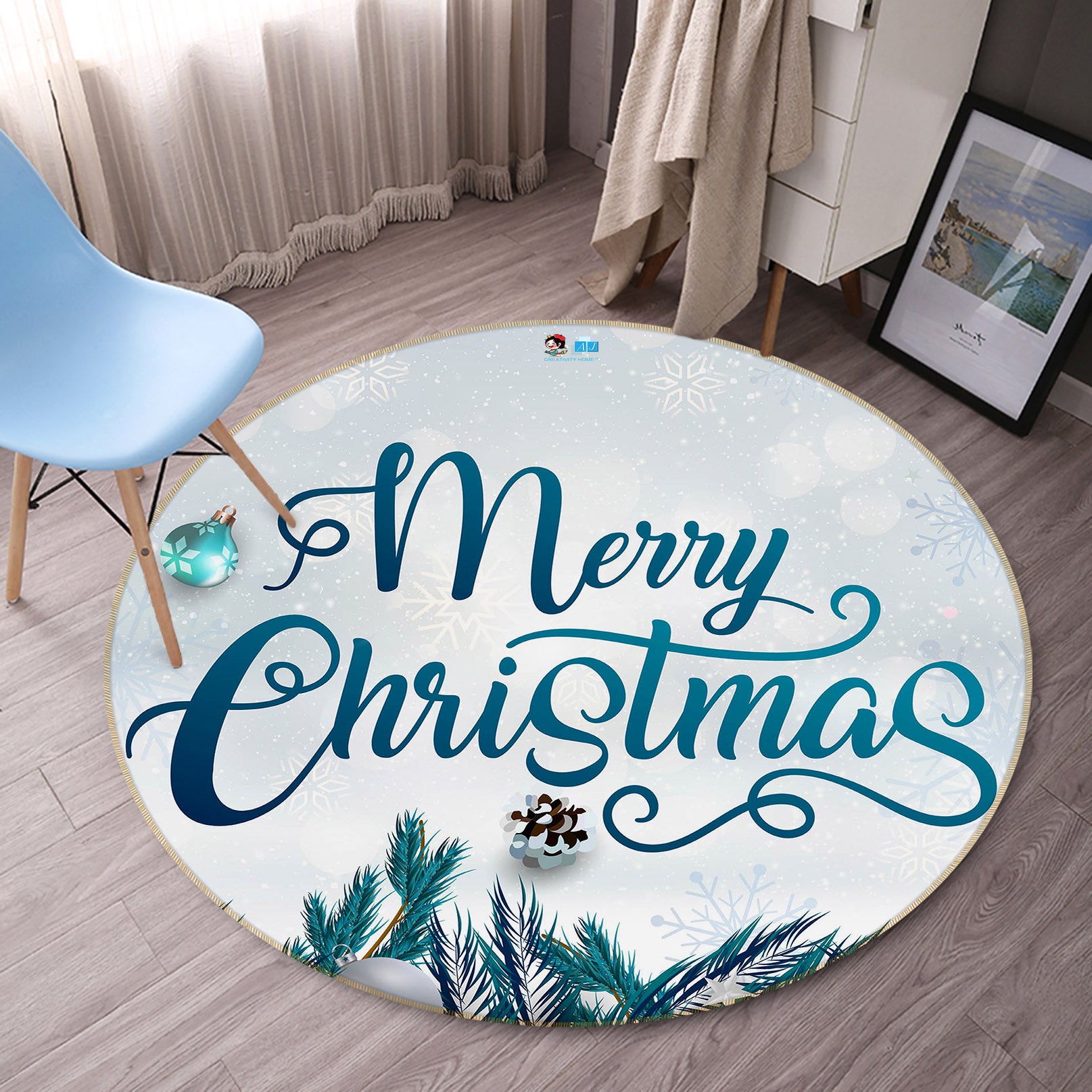 3D Christmas Letters 75127 Round Non Slip Rug Mat