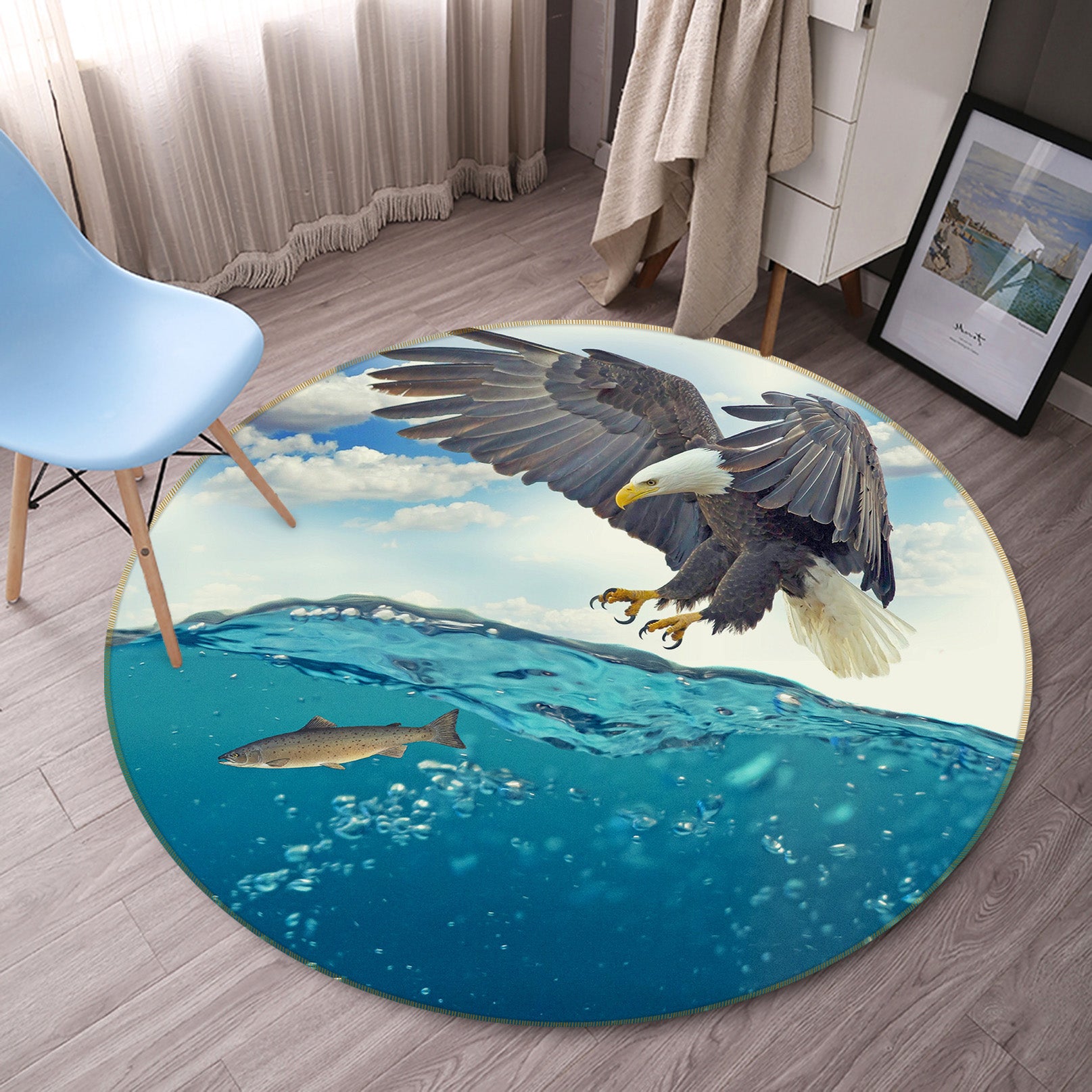 3D Eagle Fish 82058 Animal Round Non Slip Rug Mat