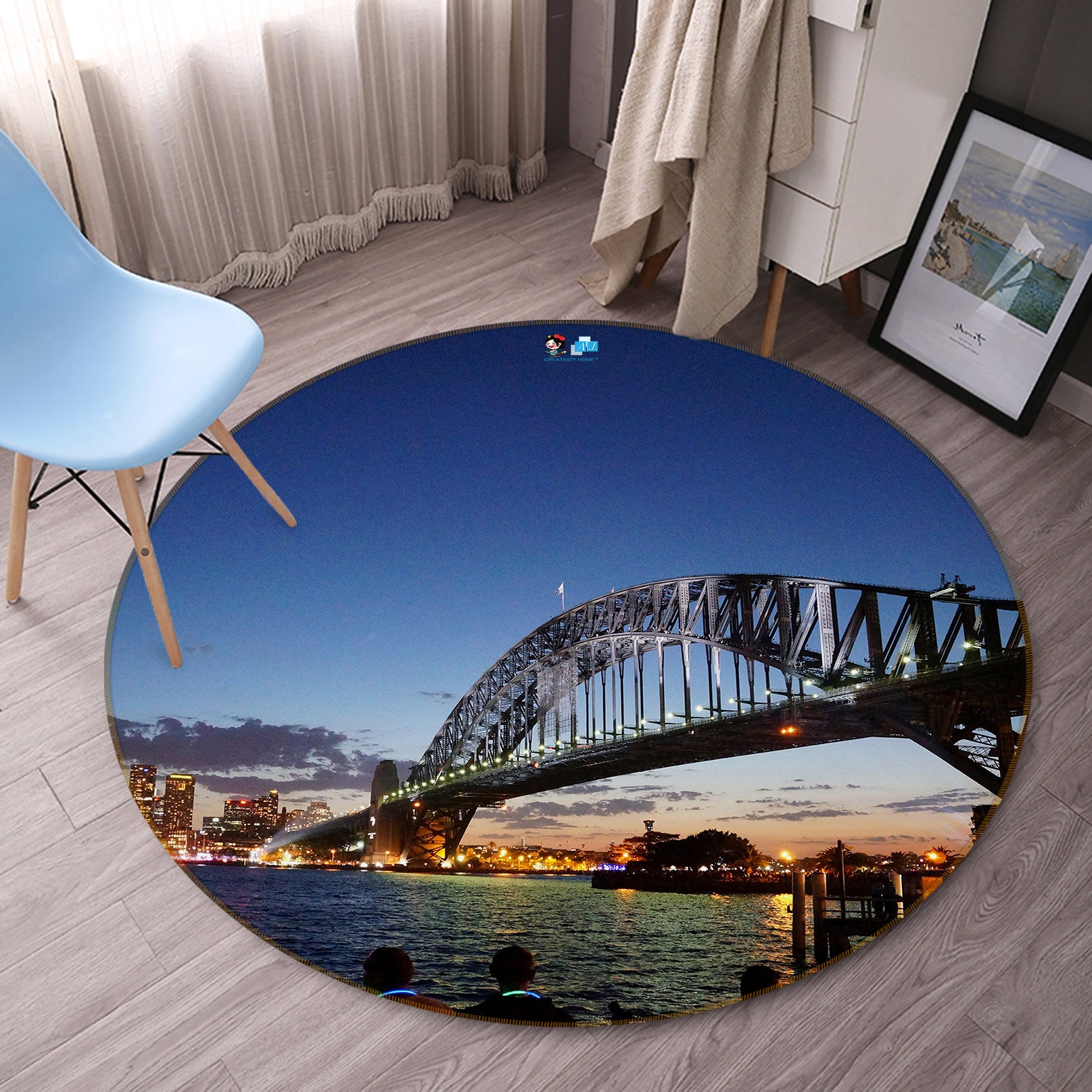 3D Night View Bridge 74096 Round Non Slip Rug Mat