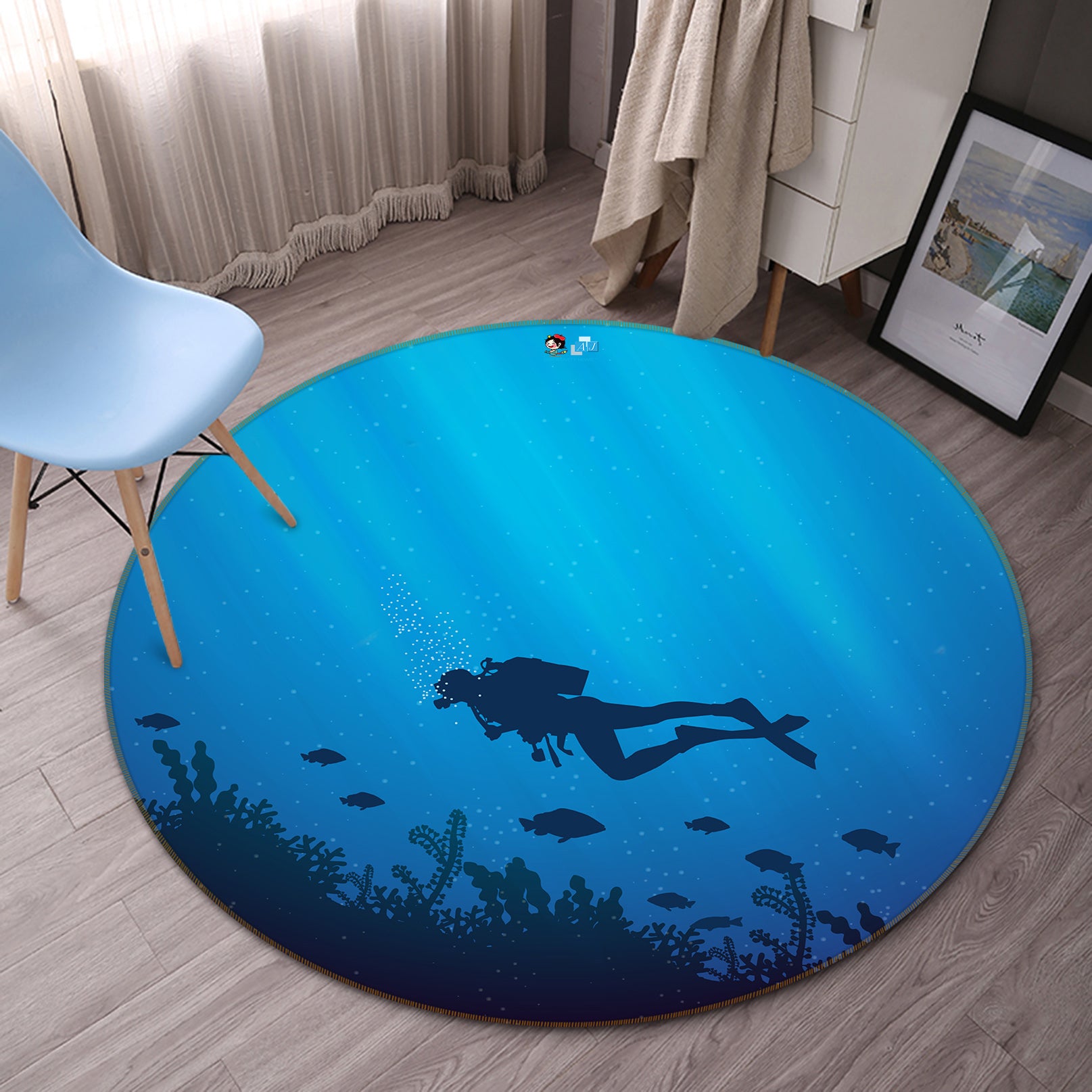 3D Seabed Diver 64063 Round Non Slip Rug Mat