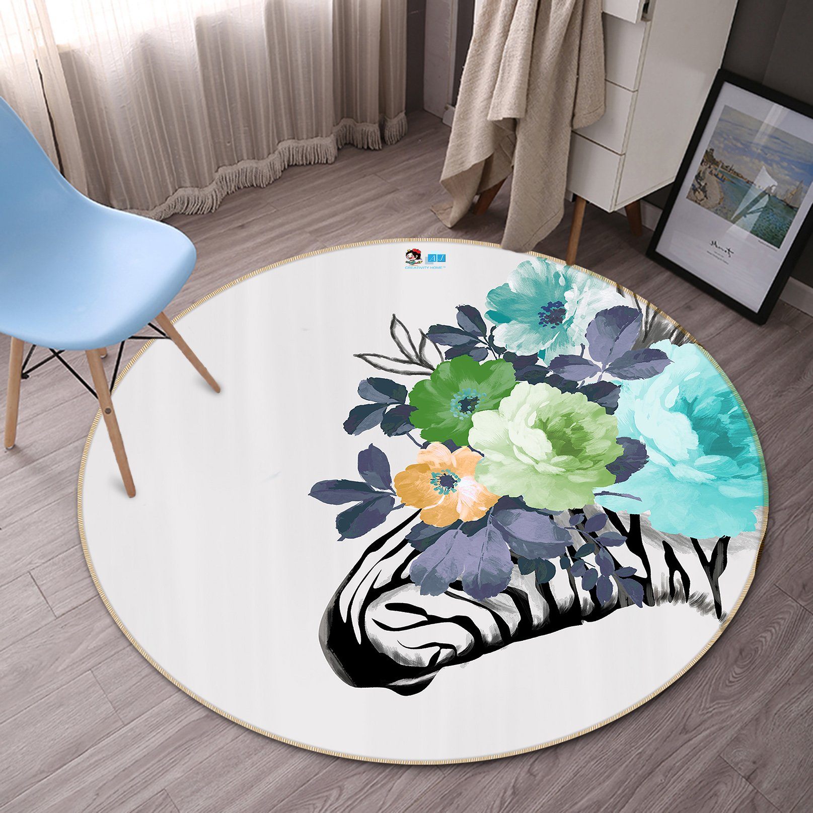 3D Zebra Flower 046 Round Non Slip Rug Mat Mat AJ Creativity Home