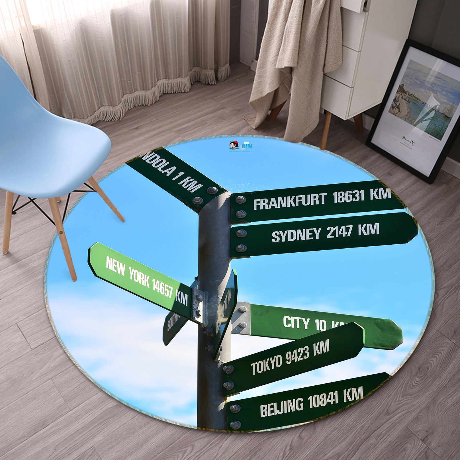 3D Road Sign 74164 Round Non Slip Rug Mat