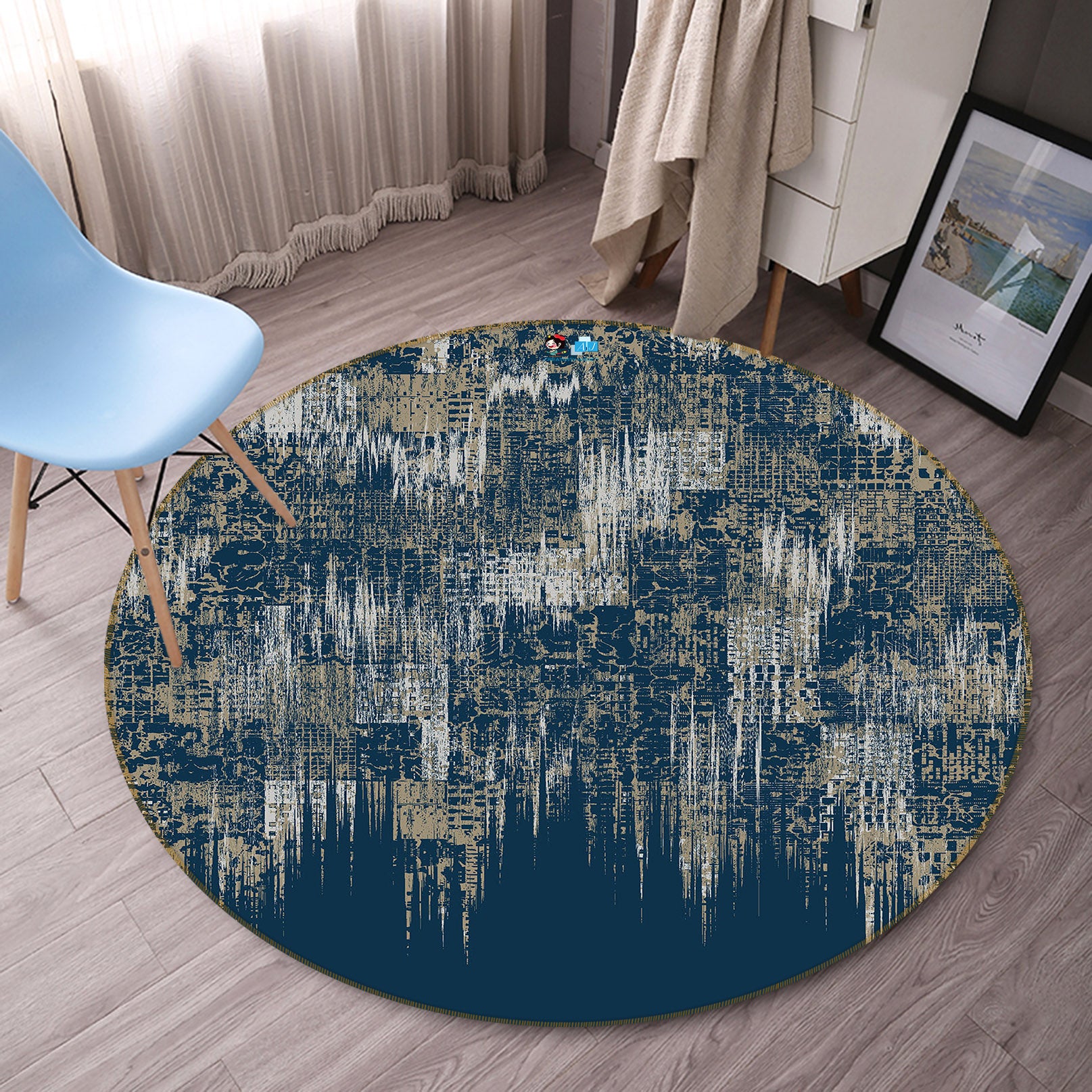 3D Grain Pattern 71139 Round Non Slip Rug Mat