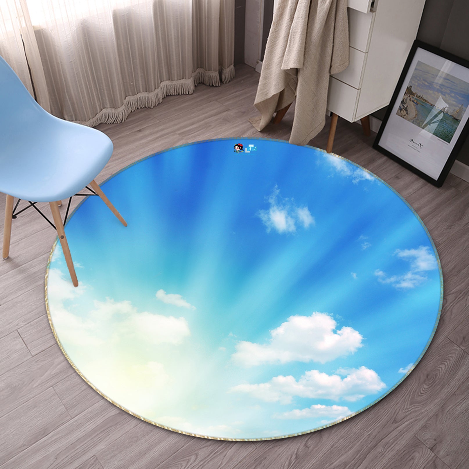 3D Blue Sky White Clouds 81143 Round Non Slip Rug Mat