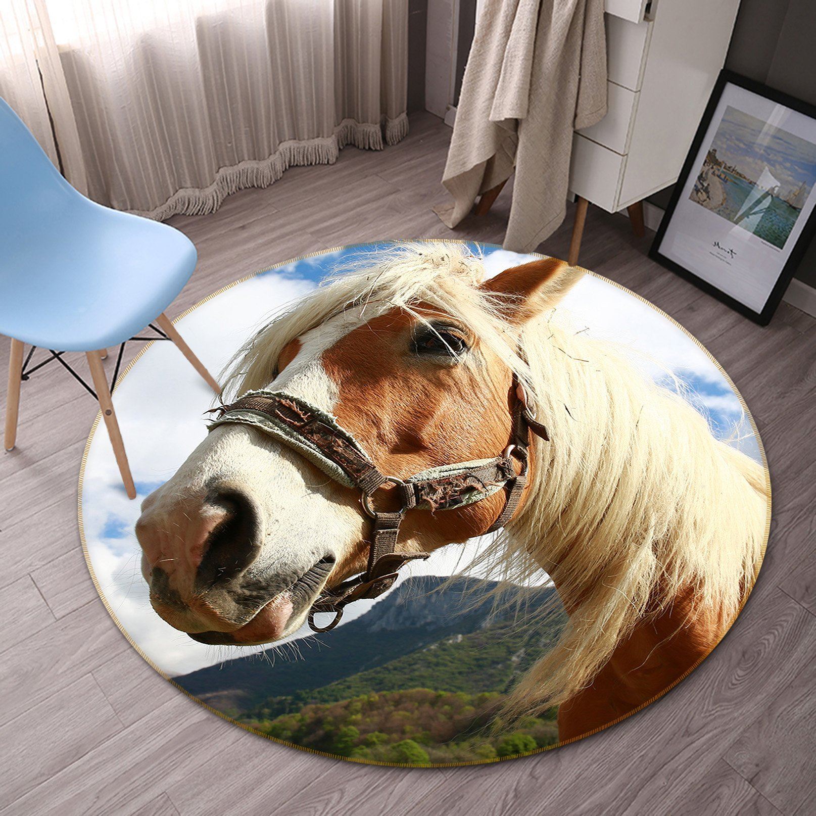 3D Horse Laugh 062 Animal Round Non Slip Rug Mat Mat AJ Creativity Home