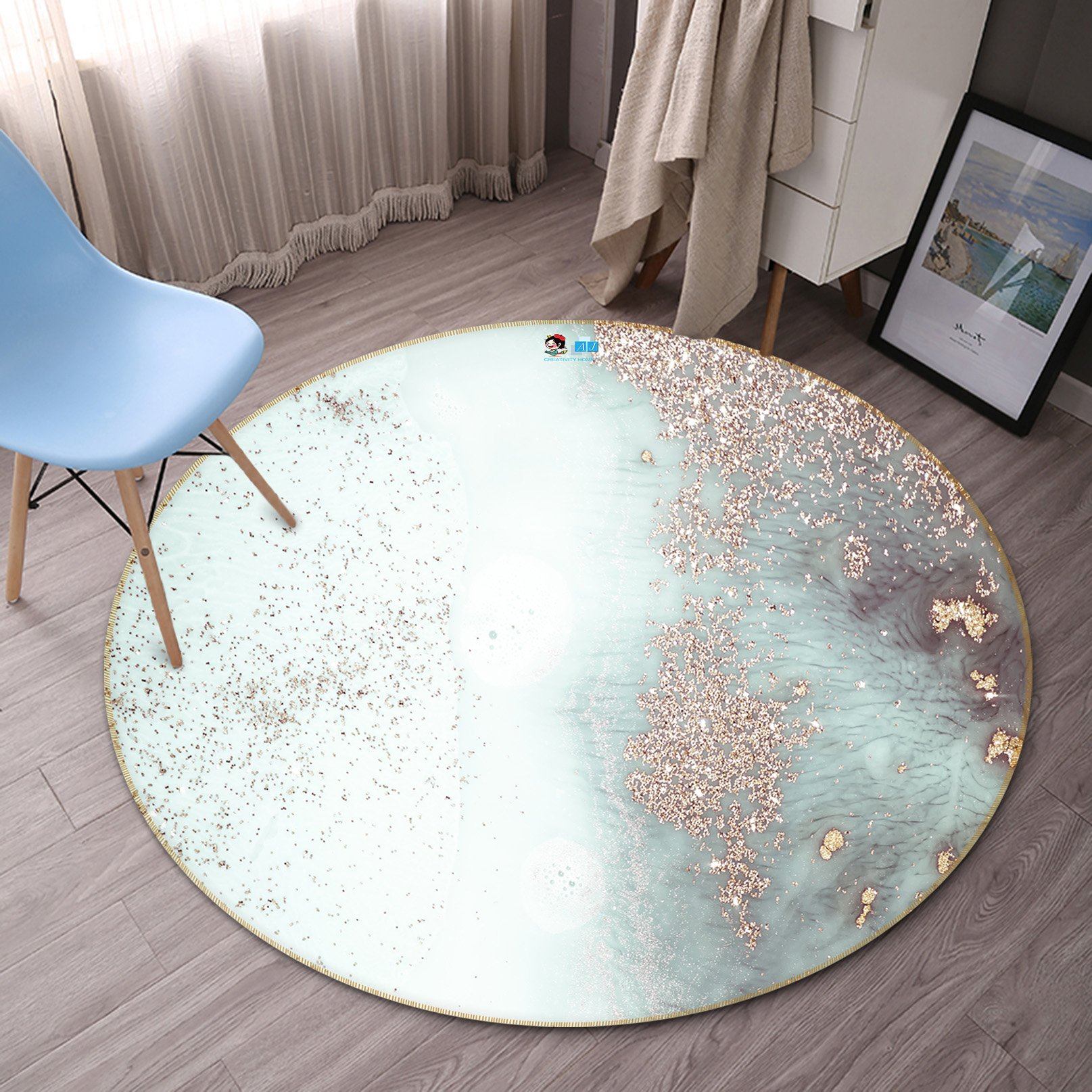 3D Gold Pink Pattern 372 Round Non Slip Rug Mat Mat AJ Creativity Home