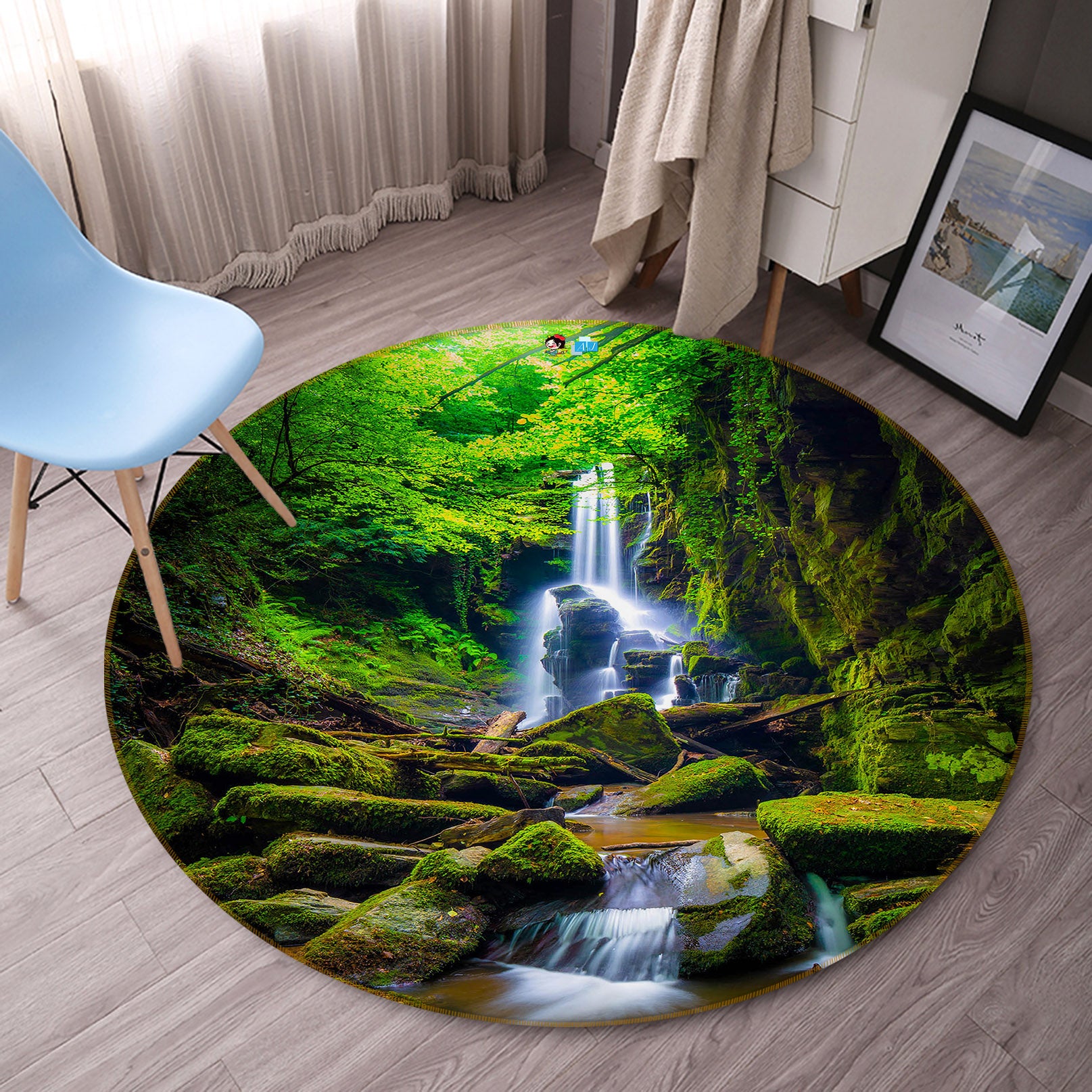 3D Flowing Water 69210 Round Non Slip Rug Mat