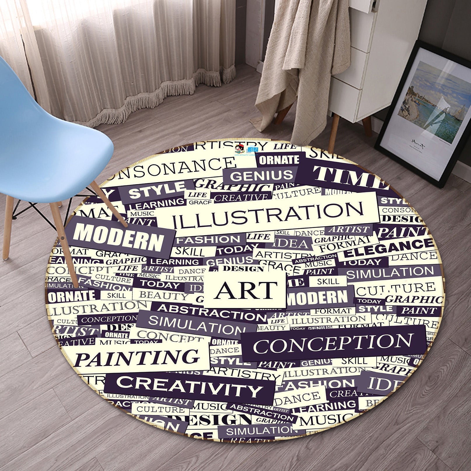 3D English Card 64115 Round Non Slip Rug Mat