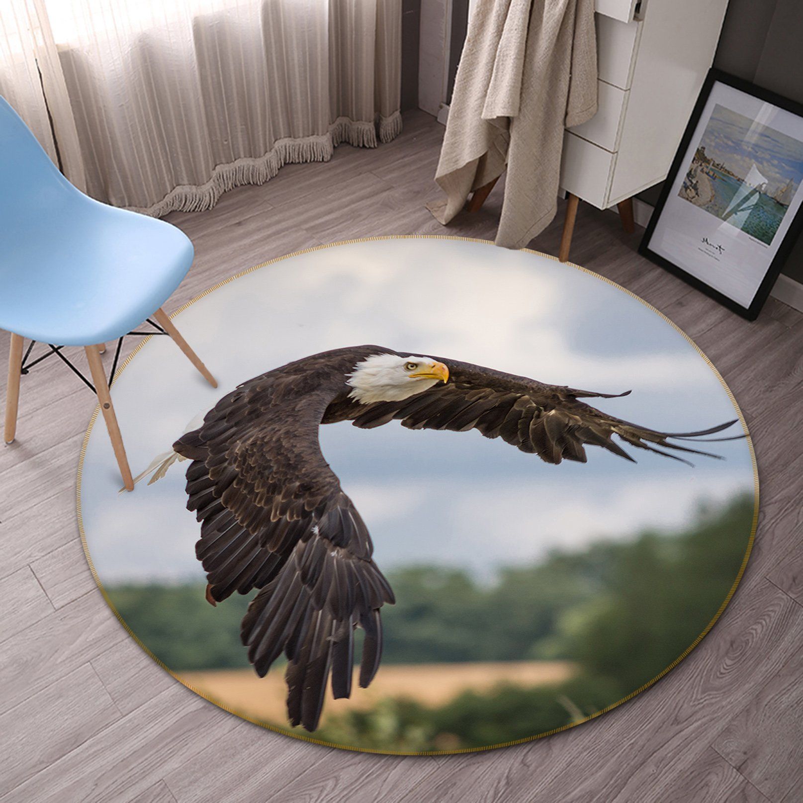 3D Eagle Flying 010 Animal Round Non Slip Rug Mat Mat AJ Creativity Home