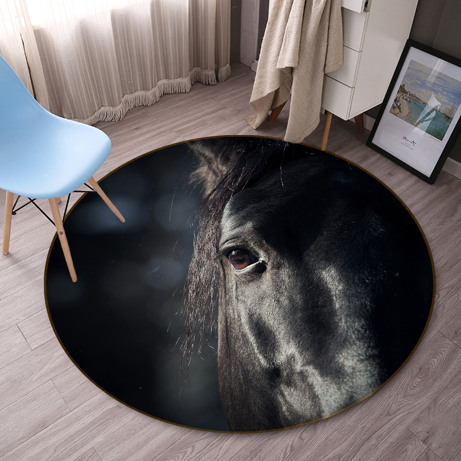 3D Dark Horse 37183 Animal Round Non Slip Rug Mat