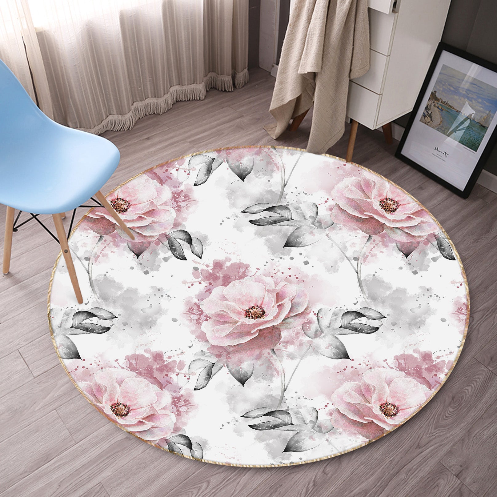 3D Flowers 29108 Round Non Slip Rug Mat