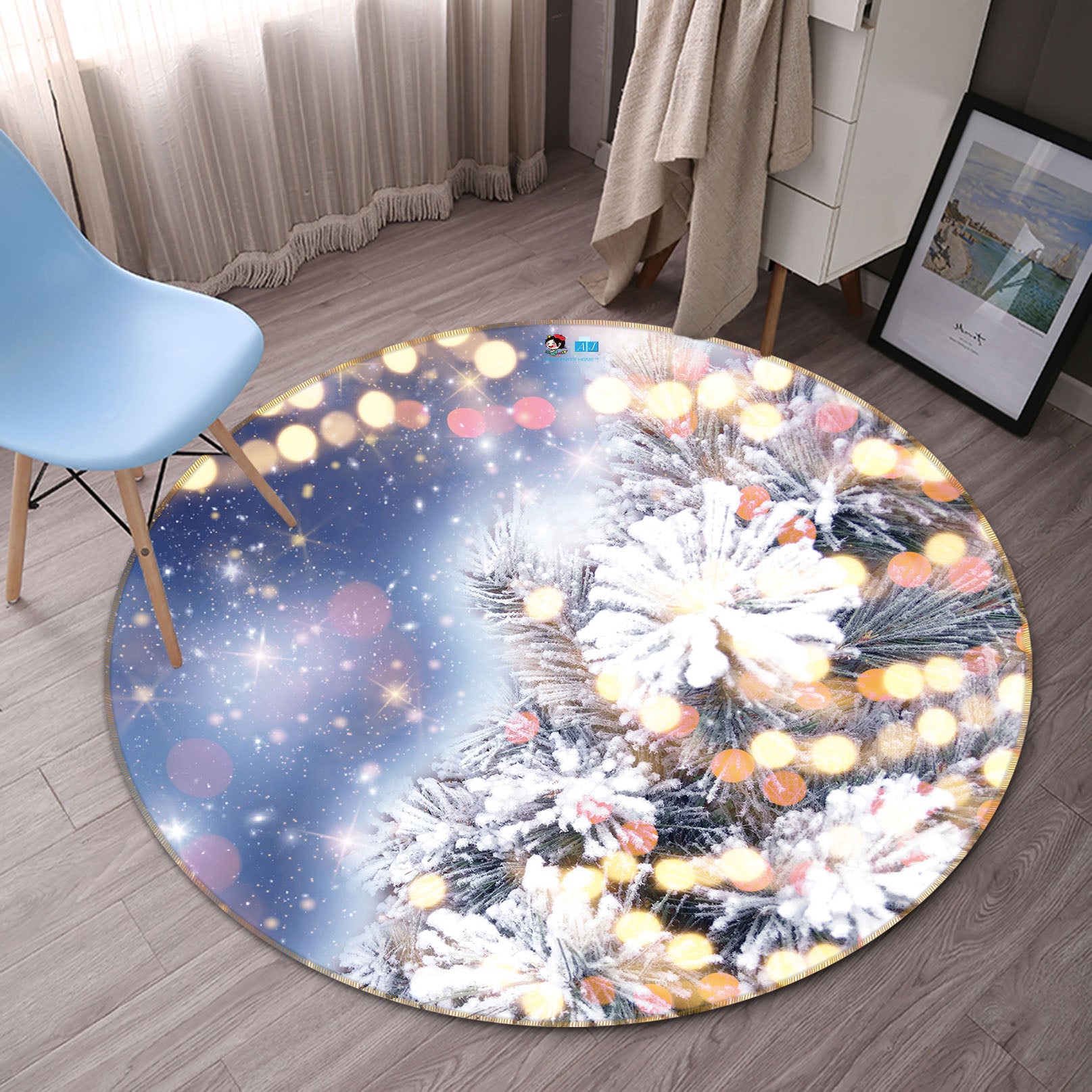 3D Snow Branches 54203 Christmas Round Non Slip Rug Mat Xmas