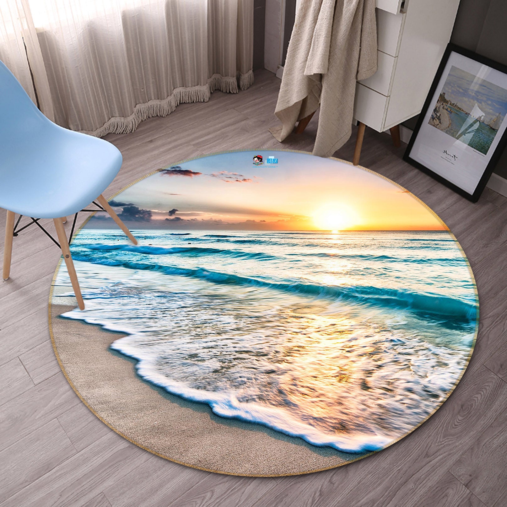 3D Seaside 66171 Round Non Slip Rug Mat