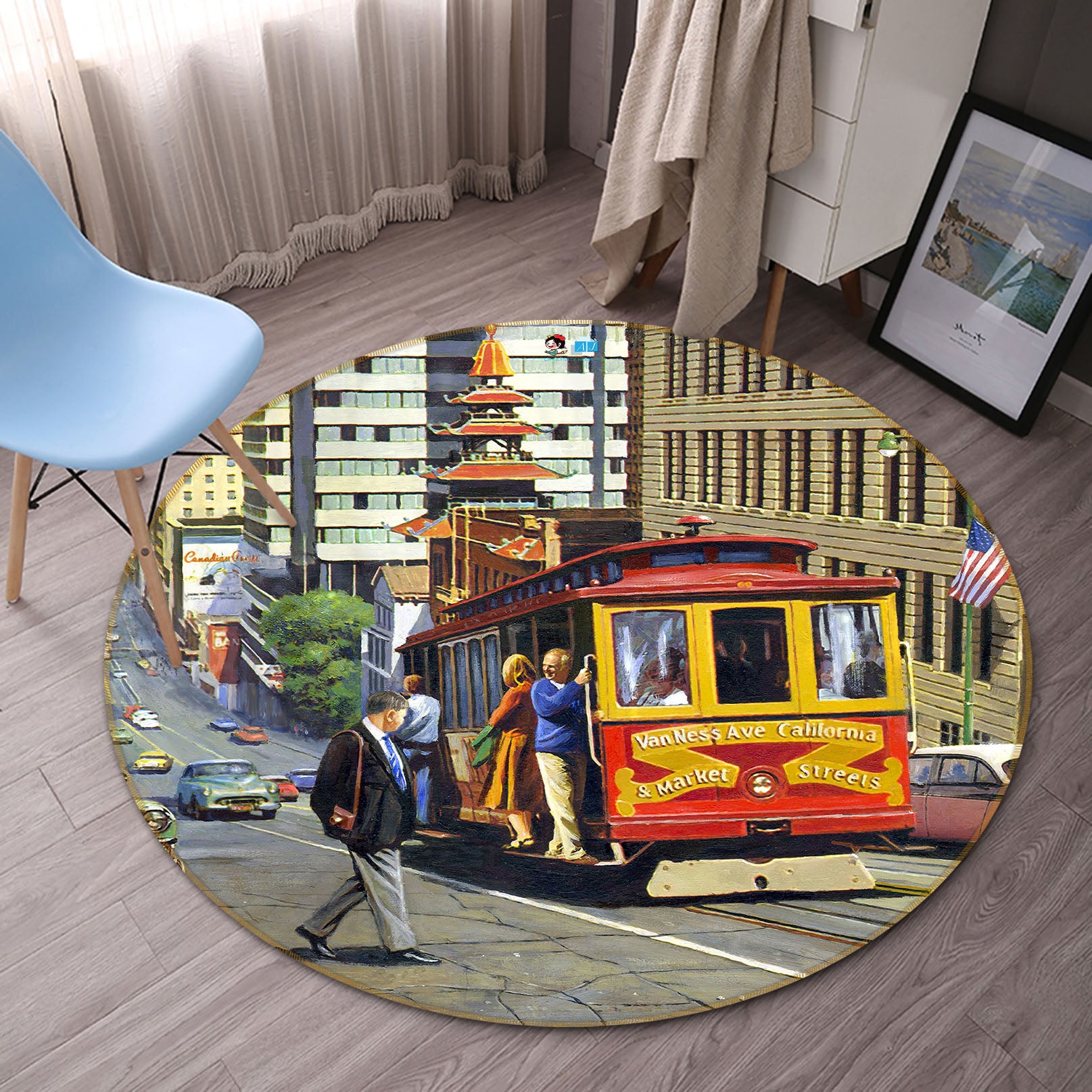 3D Tram Car 061 Kevin Walsh Rug Round Non Slip Rug Mat