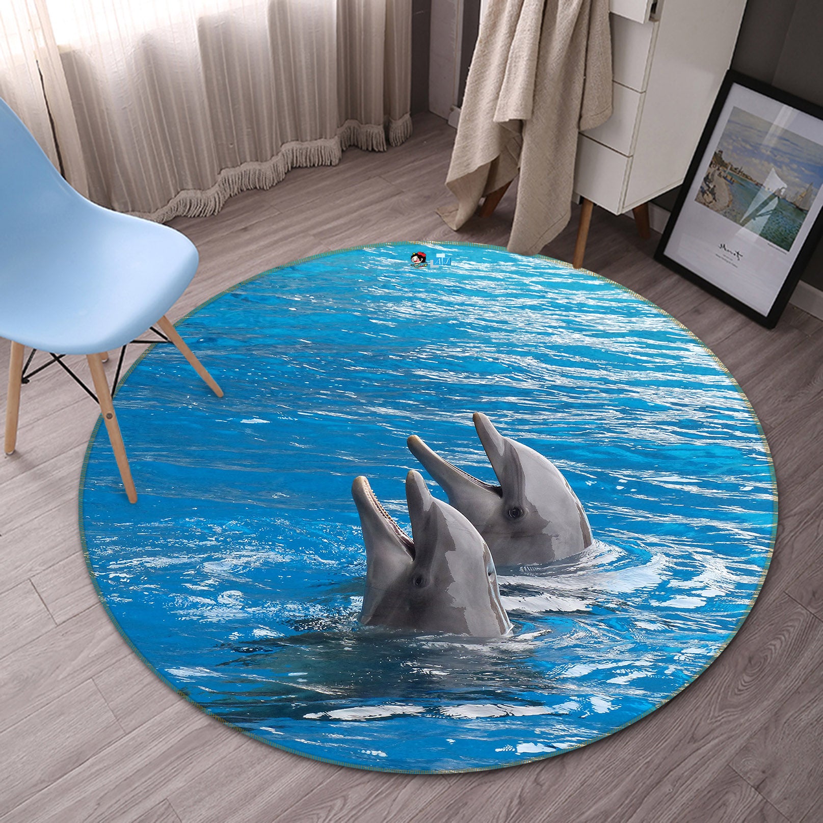 3D Dolphin 71292 Round Non Slip Rug Mat