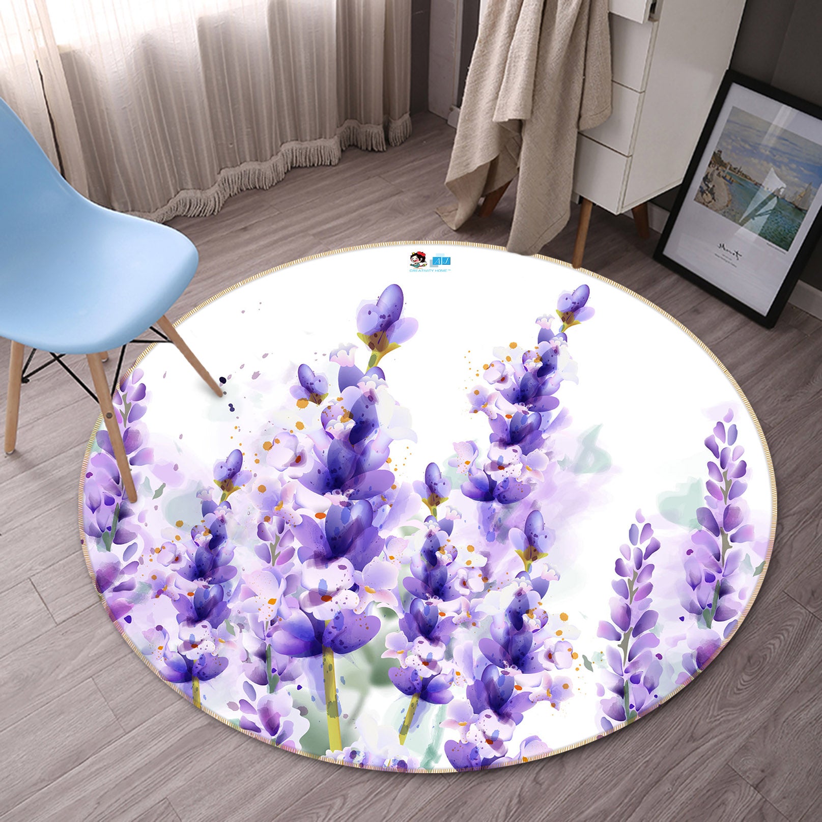 3D Wisteria Flower 71265 Round Non Slip Rug Mat