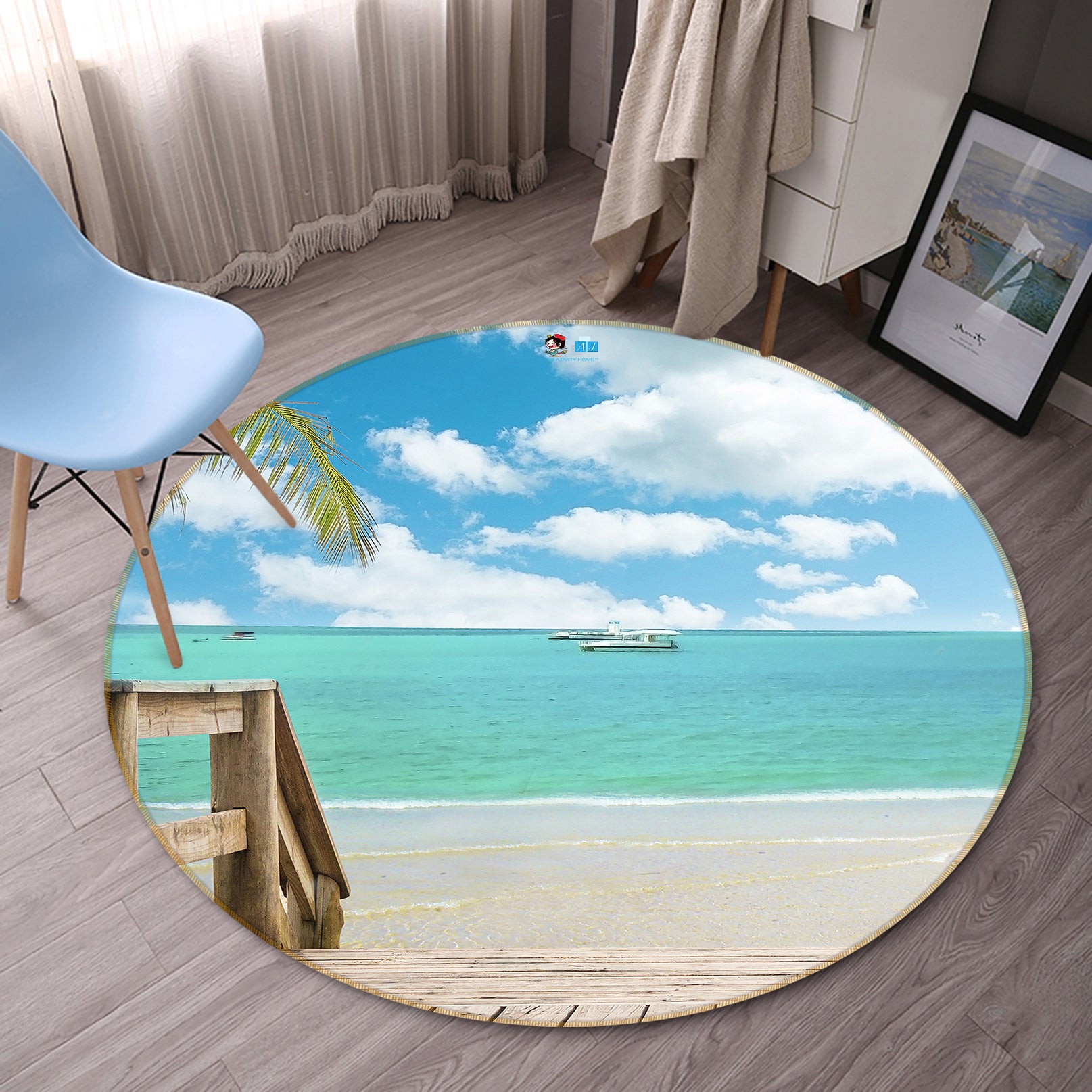 3D Beach 74166 Round Non Slip Rug Mat