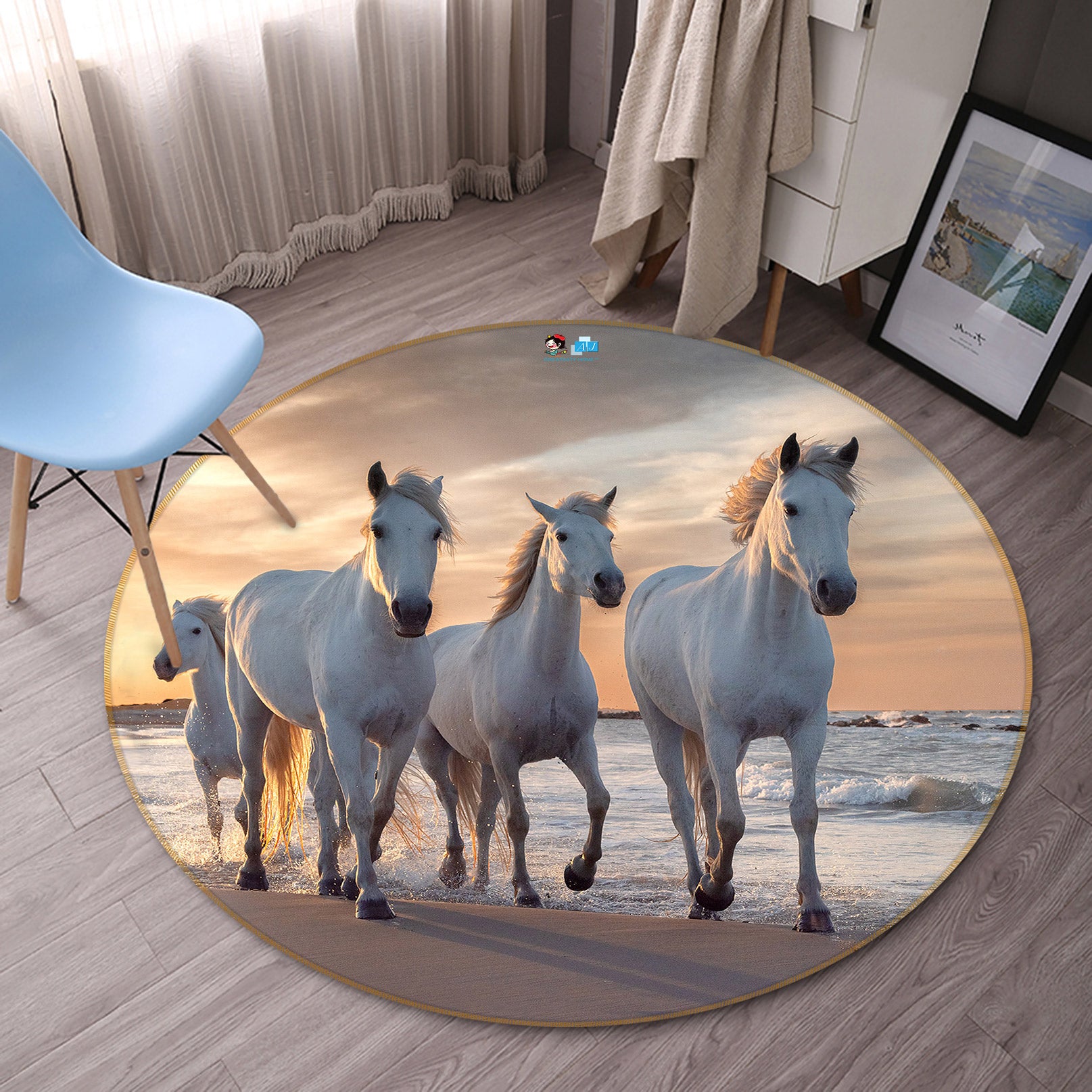 3D Seaside Horse 81151 Round Non Slip Rug Mat