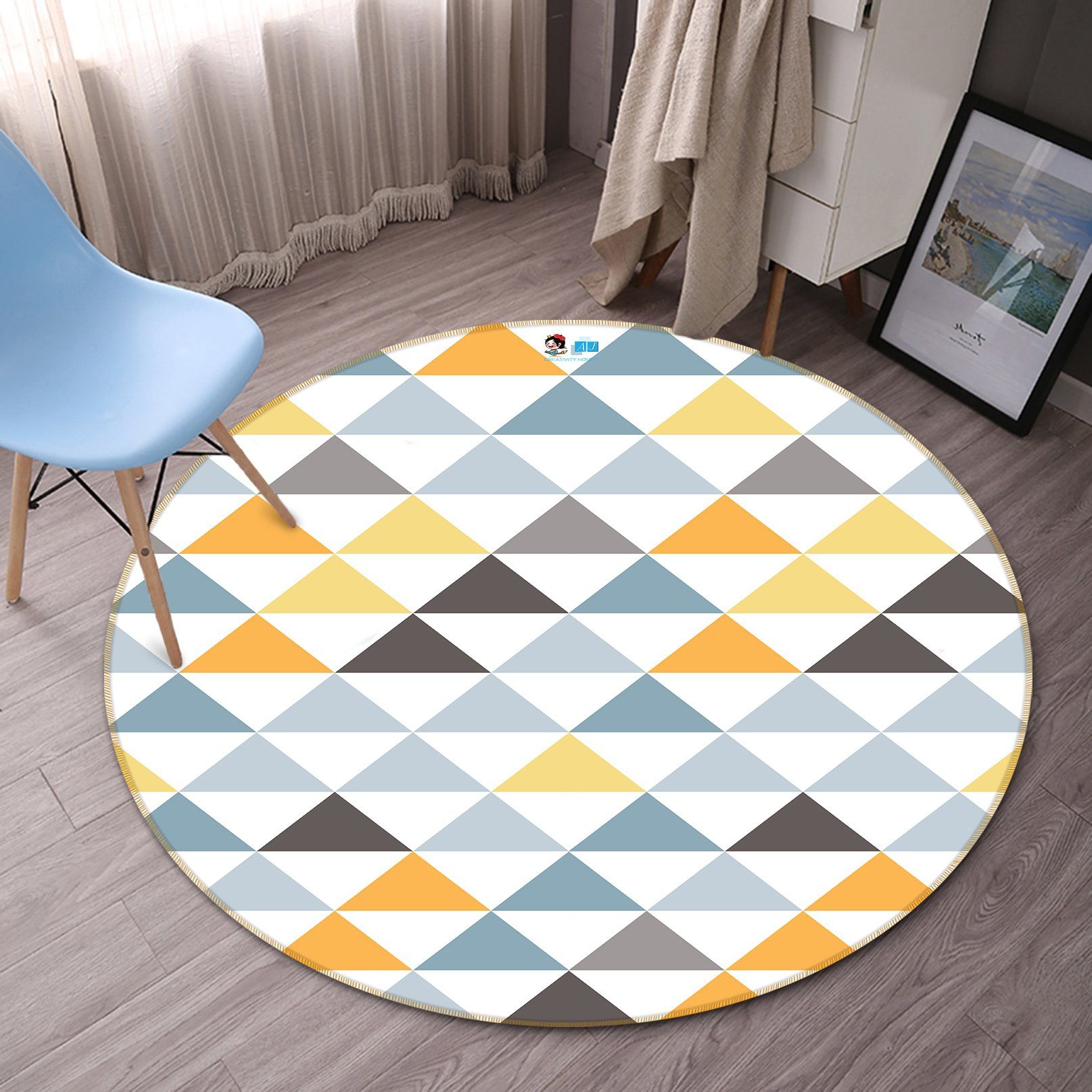 3D Colored Triangle 195 Round Non Slip Rug Mat Mat AJ Creativity Home