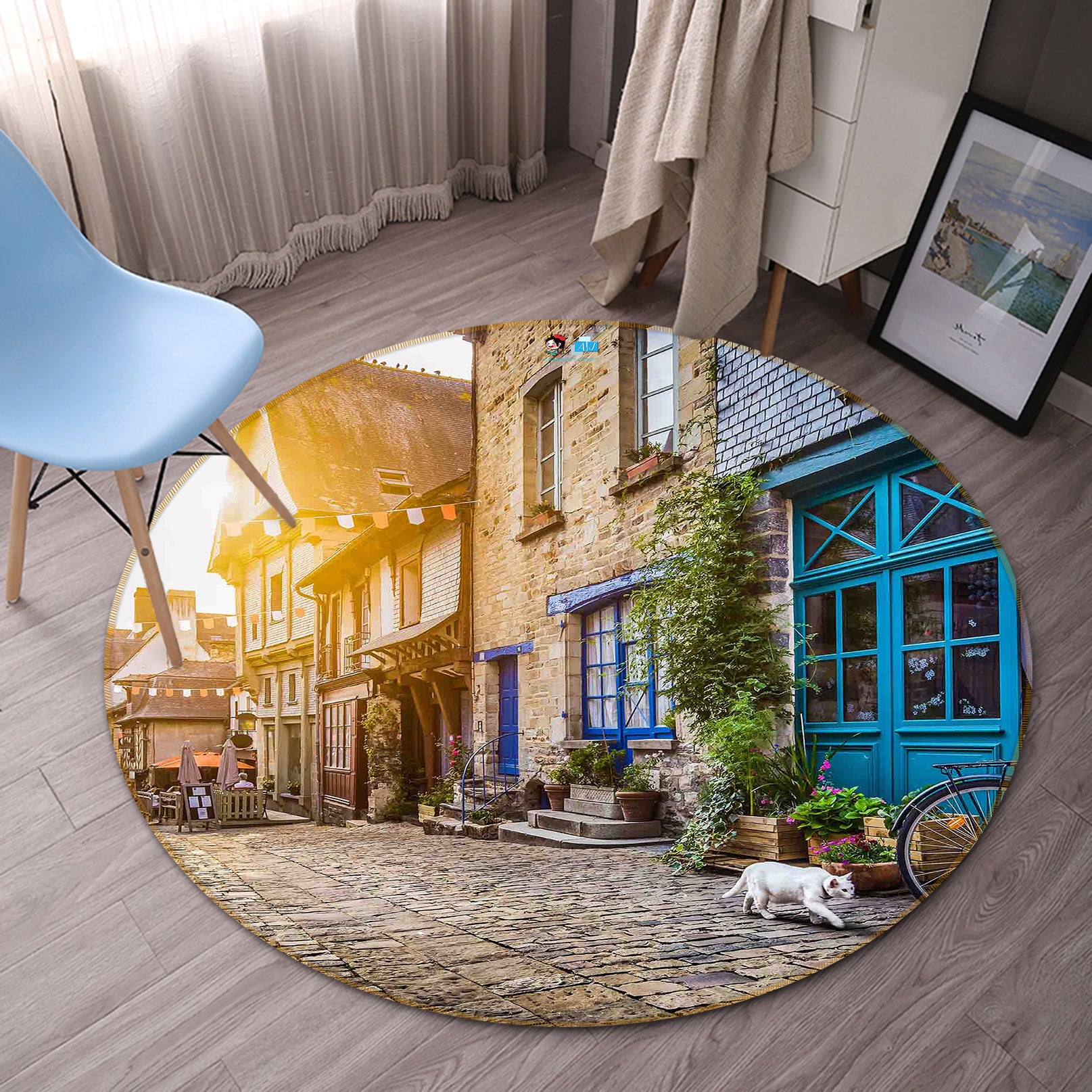 3D Old House 72111 Round Non Slip Rug Mat