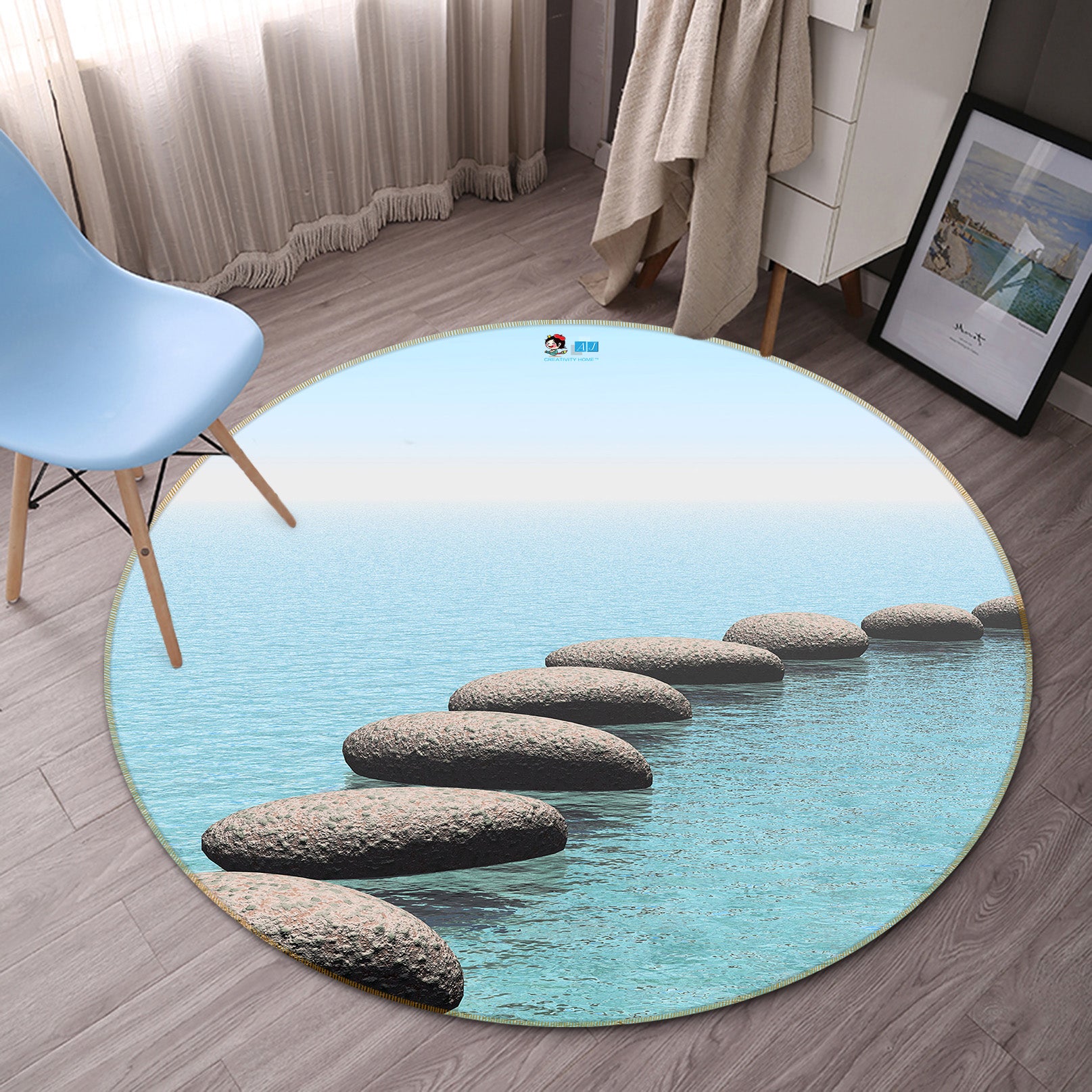 3D Sea Stone 74109 Round Non Slip Rug Mat