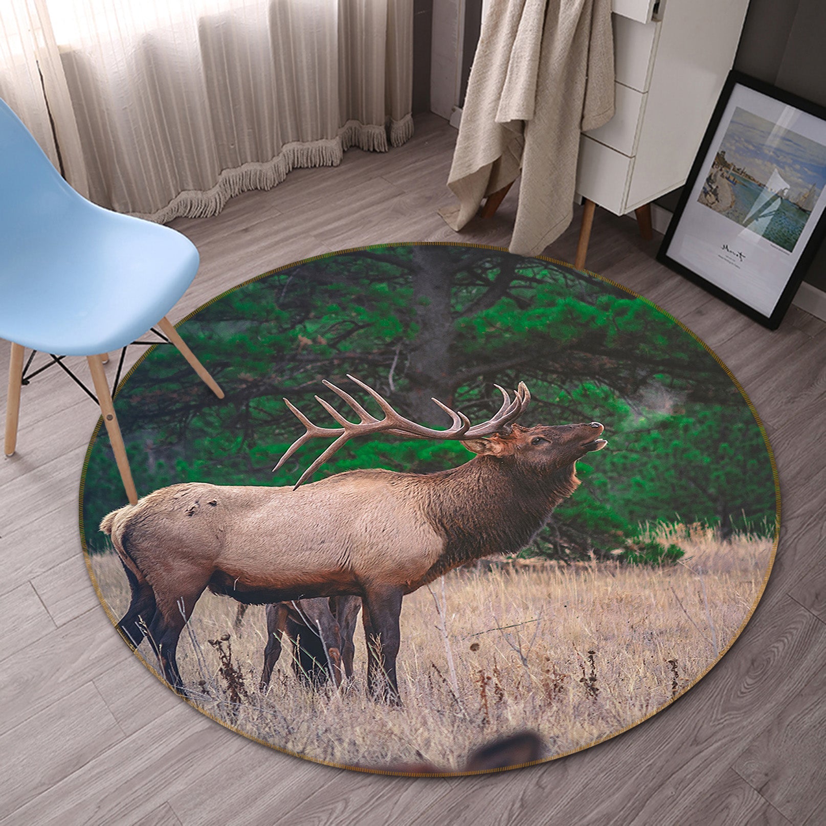 3D Elk 82215 Animal Round Non Slip Rug Mat
