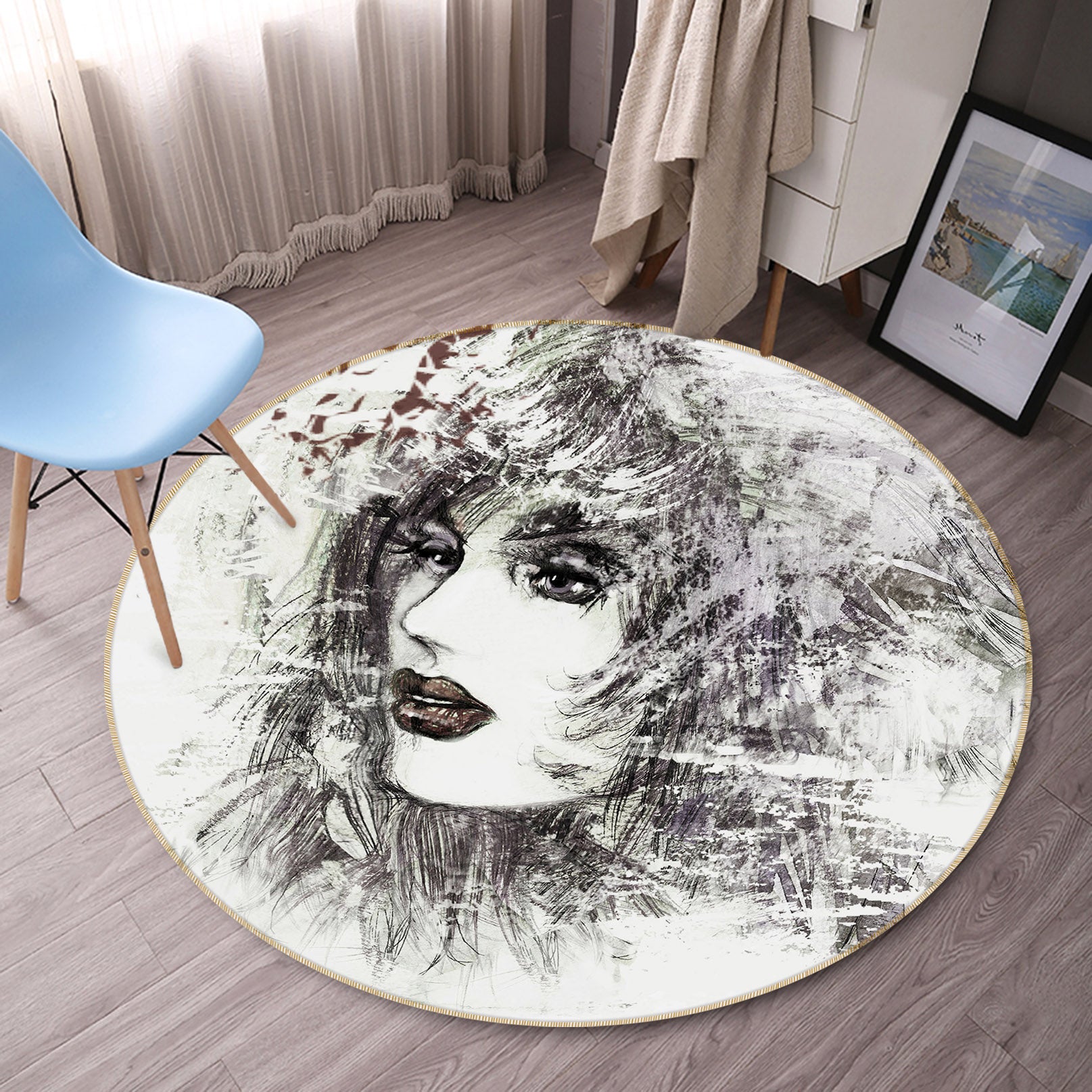 3D Black Gray Beauty 36220 Round Non Slip Rug Mat