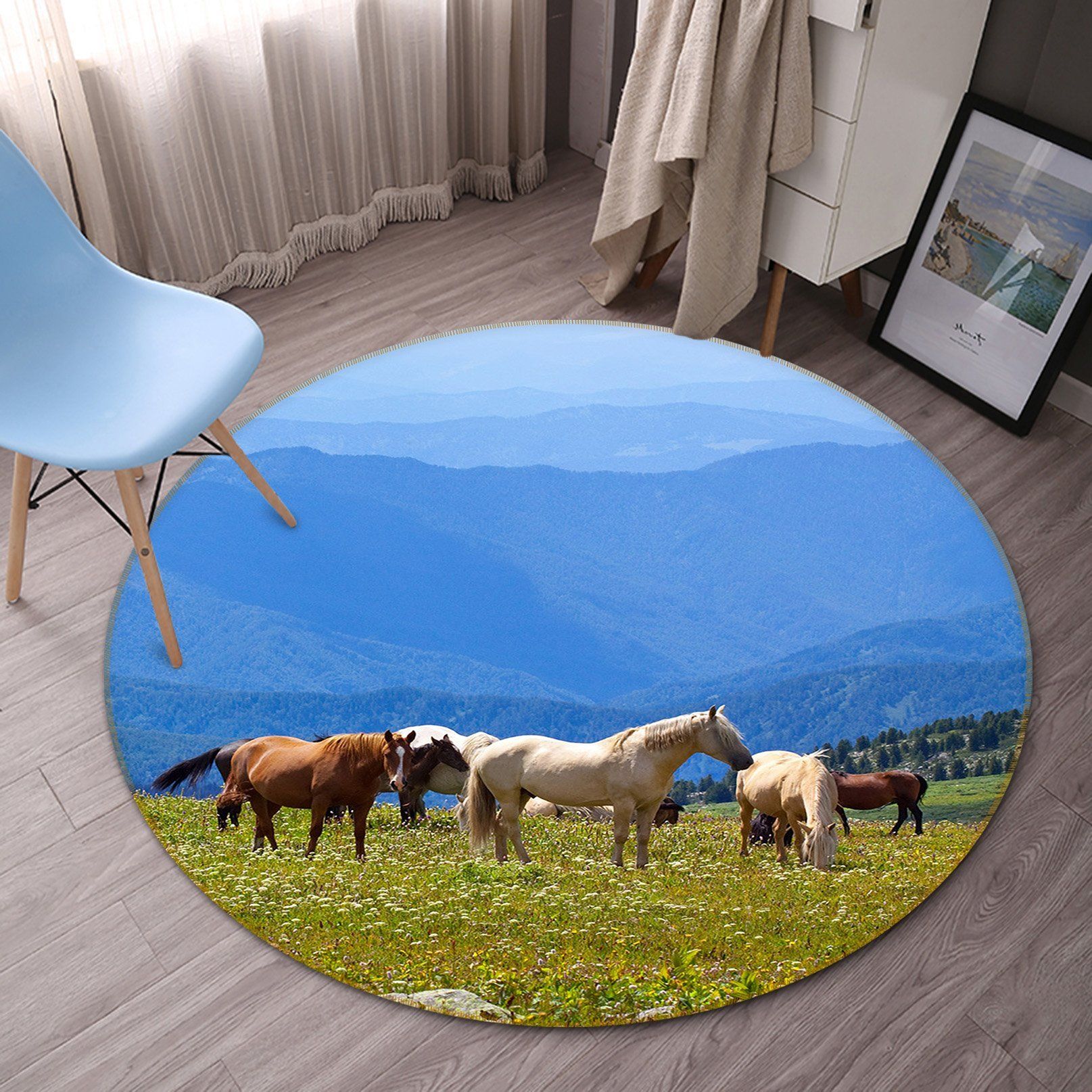 3D Horse Grazing 045 Animal Round Non Slip Rug Mat Mat AJ Creativity Home