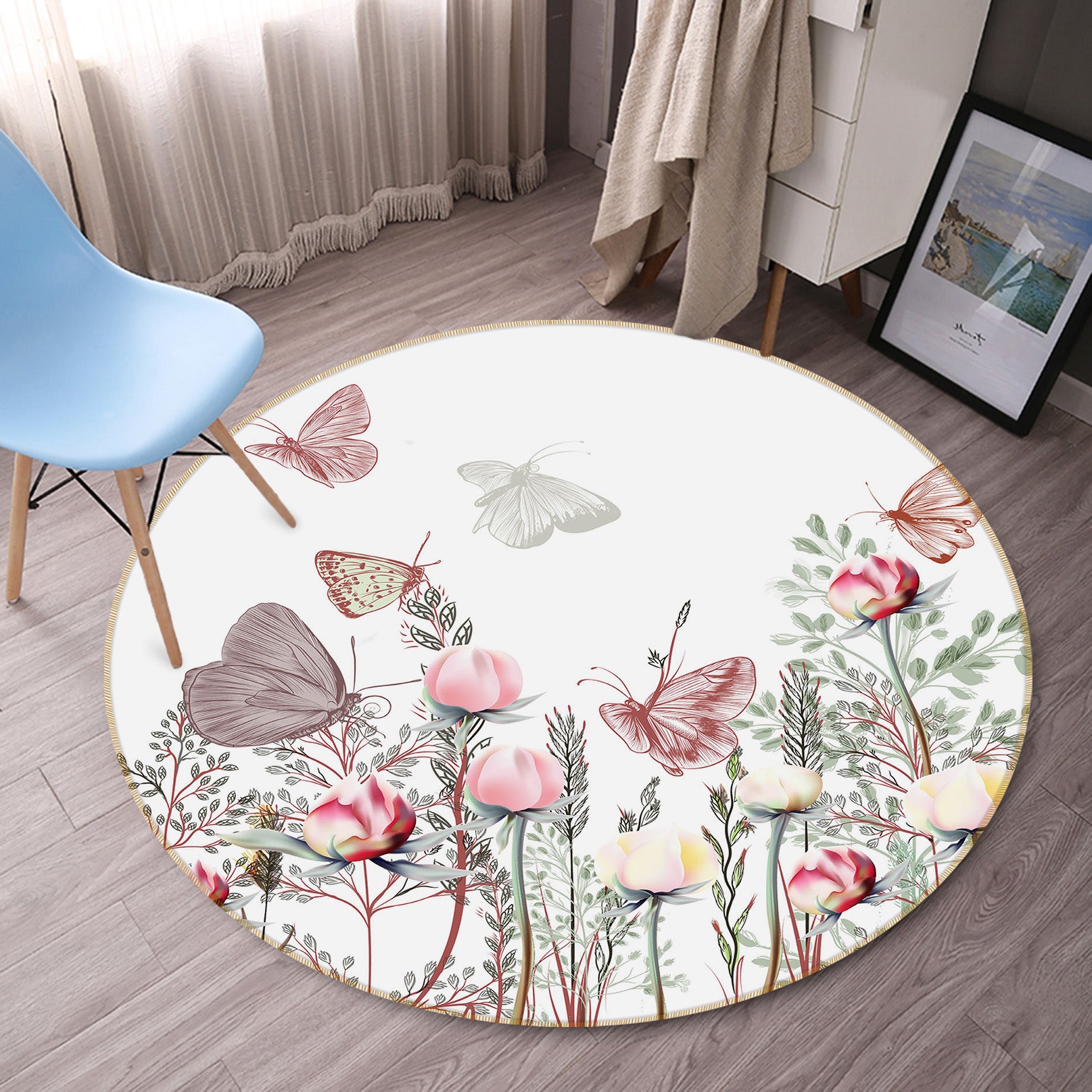 3D Butterfly Bush 29090 Round Non Slip Rug Mat