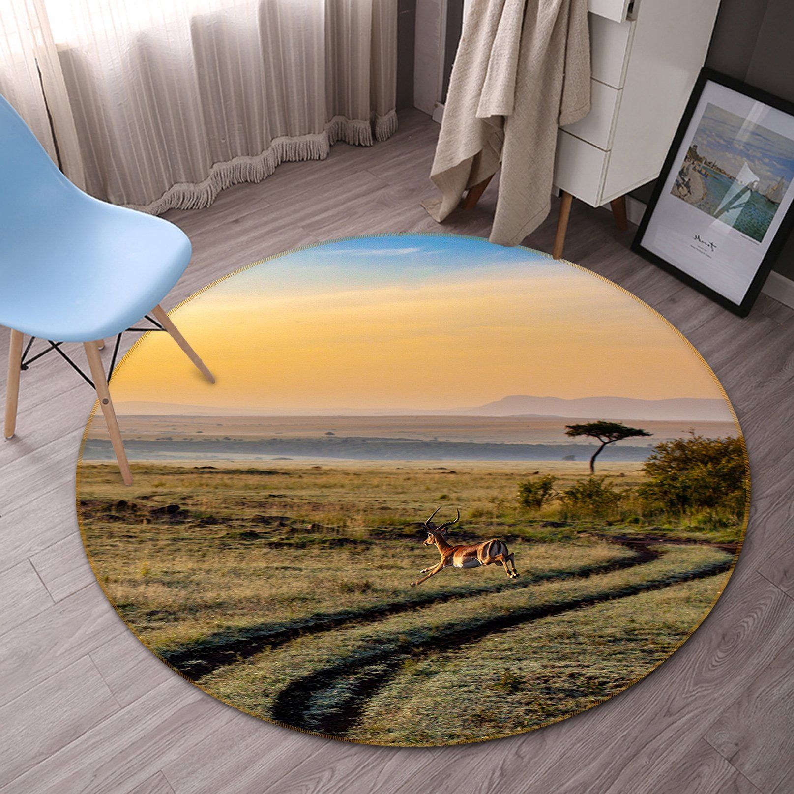 3D Antelope Rushing 023 Animal Round Non Slip Rug Mat Mat AJ Creativity Home