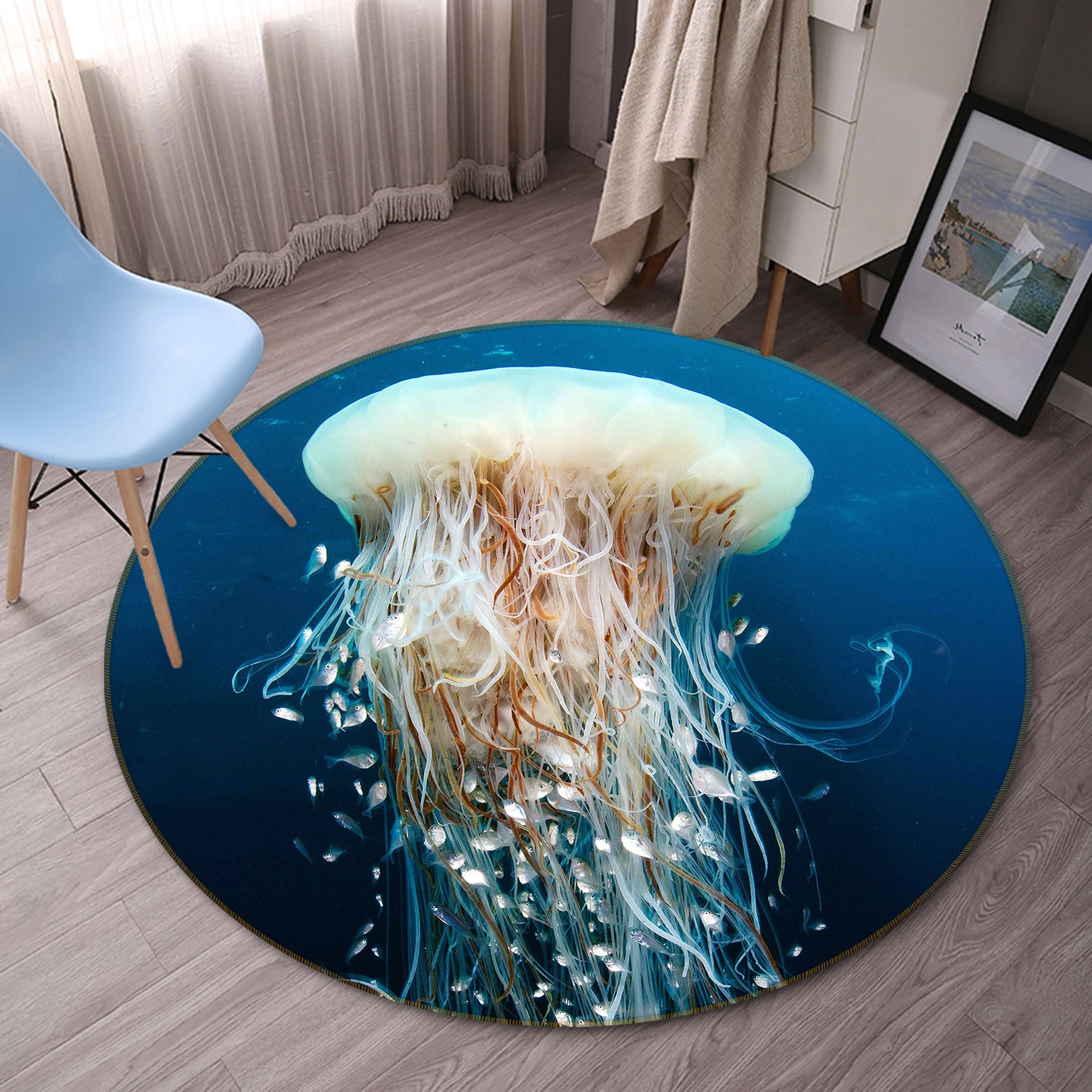 3D Jellyfish 38078 Animal Round Non Slip Rug Mat