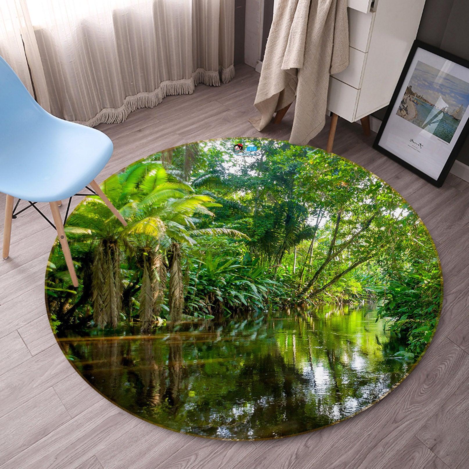 3D Tropical Woods River 74056 Round Non Slip Rug Mat