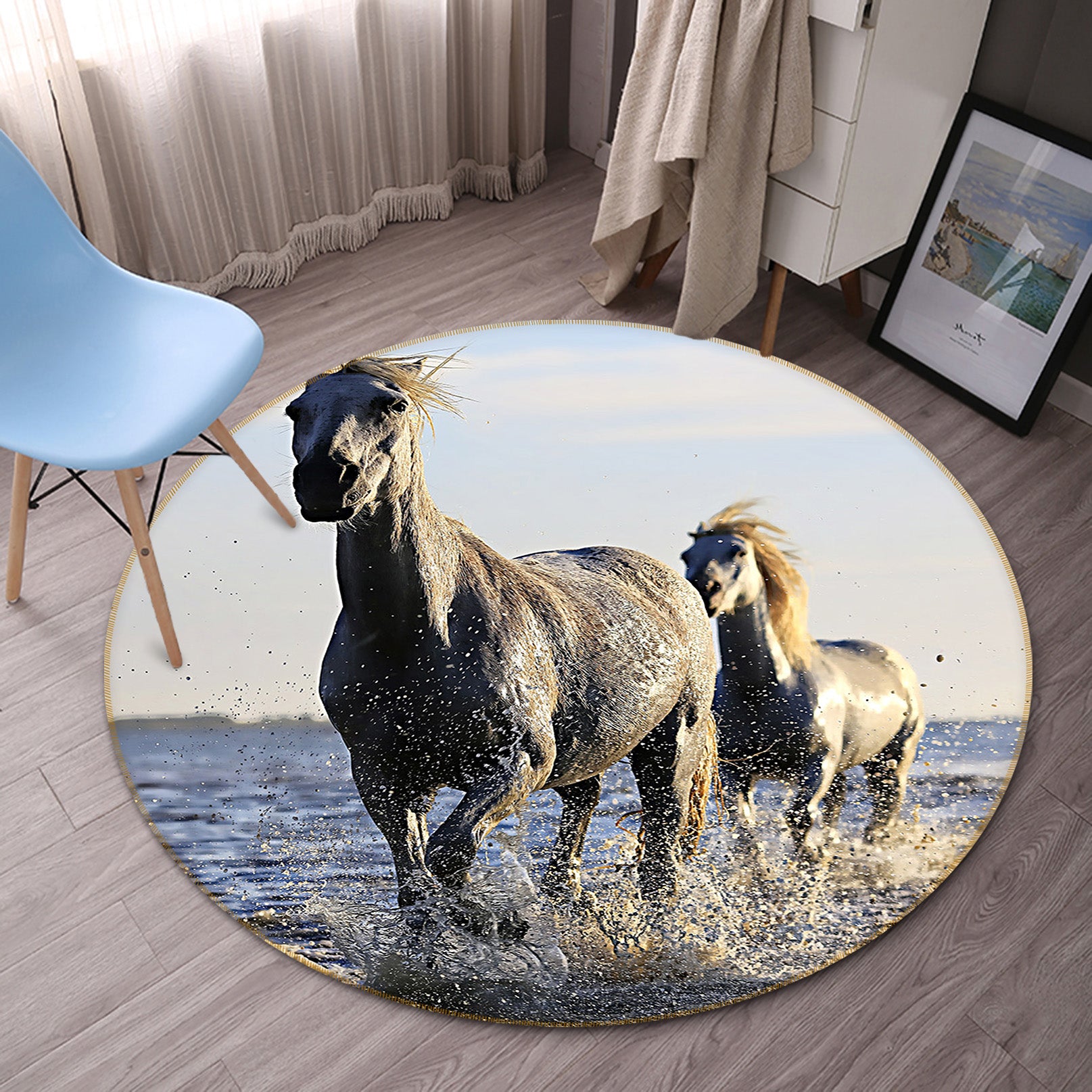 3D Horse 82235 Animal Round Non Slip Rug Mat