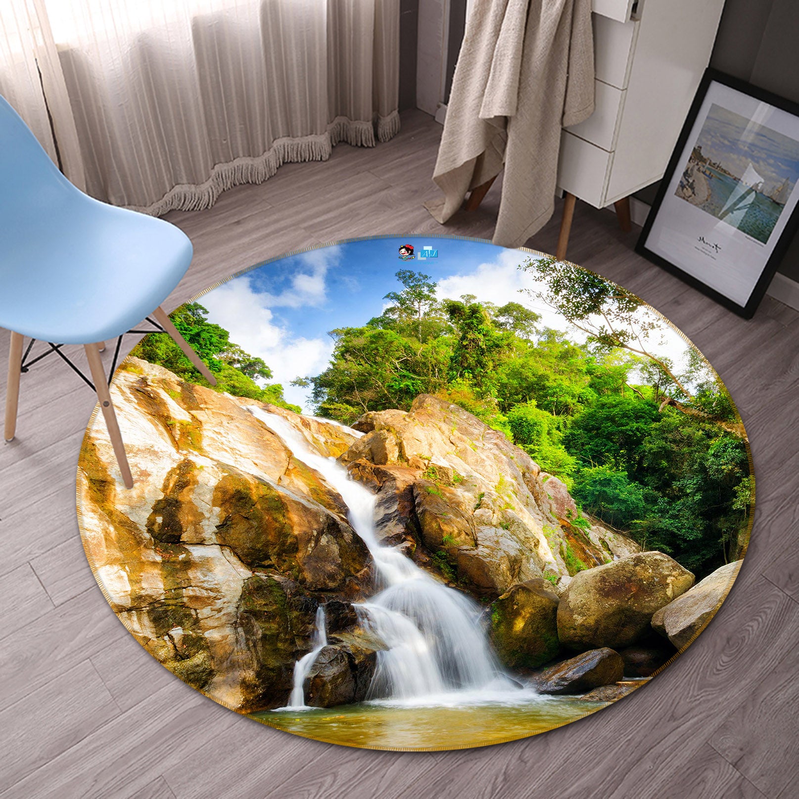 3D Waterfall 66184 Round Non Slip Rug Mat