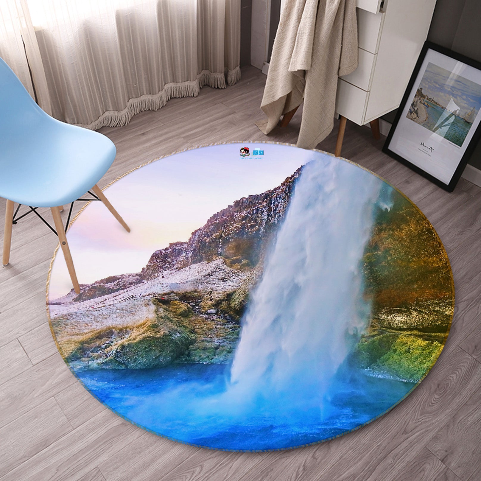 3D Waterfall 69108 Round Non Slip Rug Mat