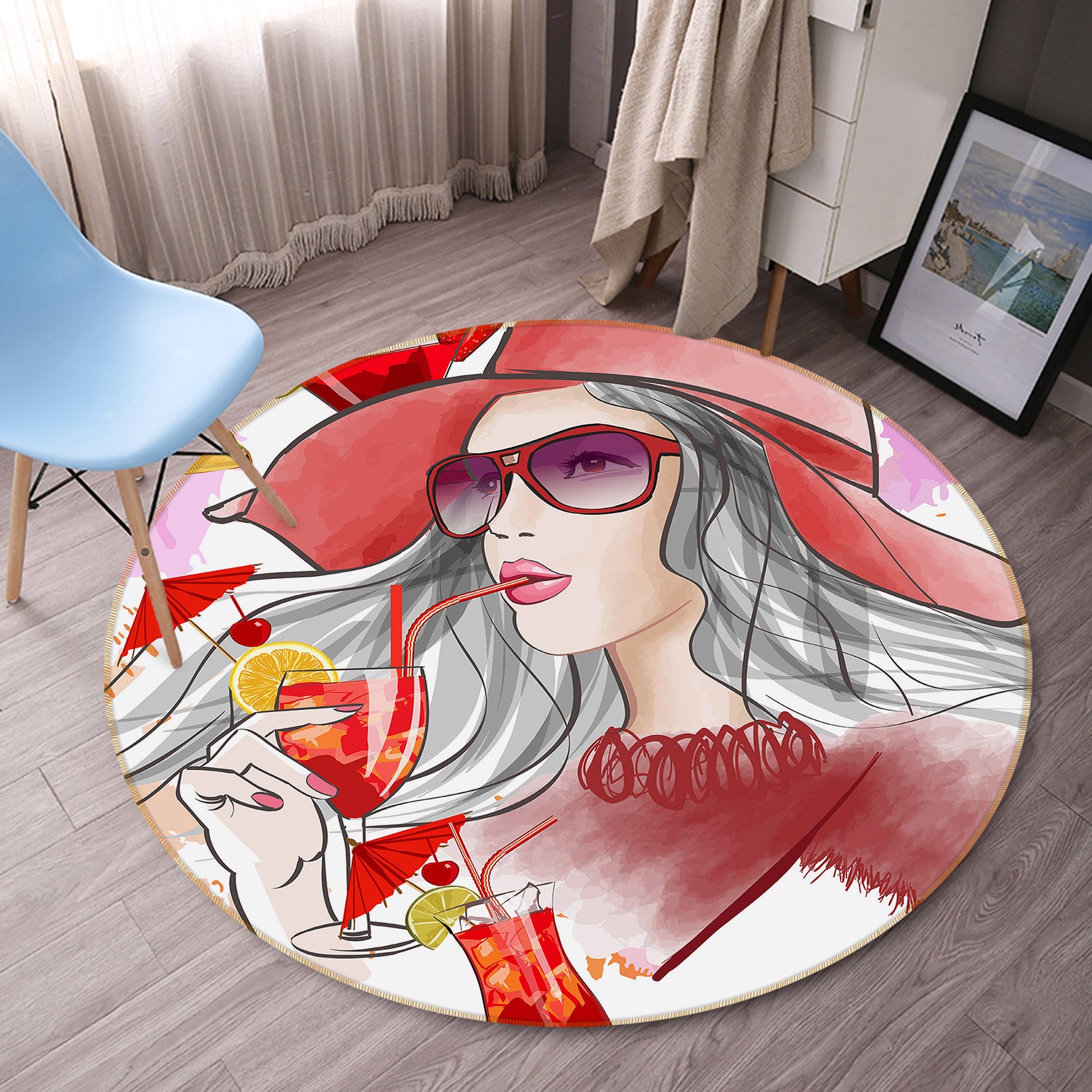 3D Beauty Drink 37006 Round Non Slip Rug Mat