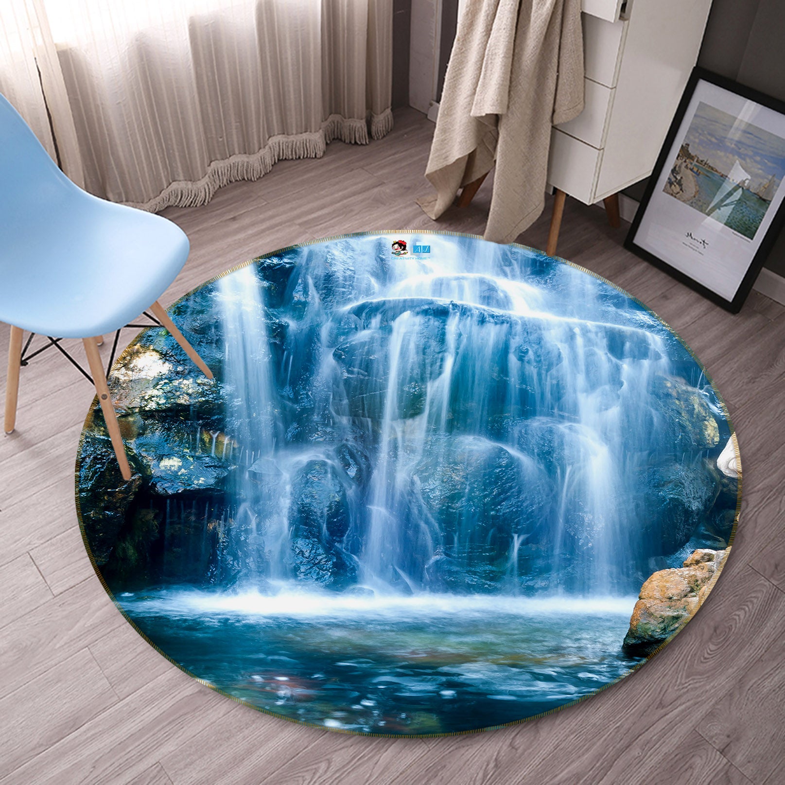 3D Waterfall 69087 Round Non Slip Rug Mat